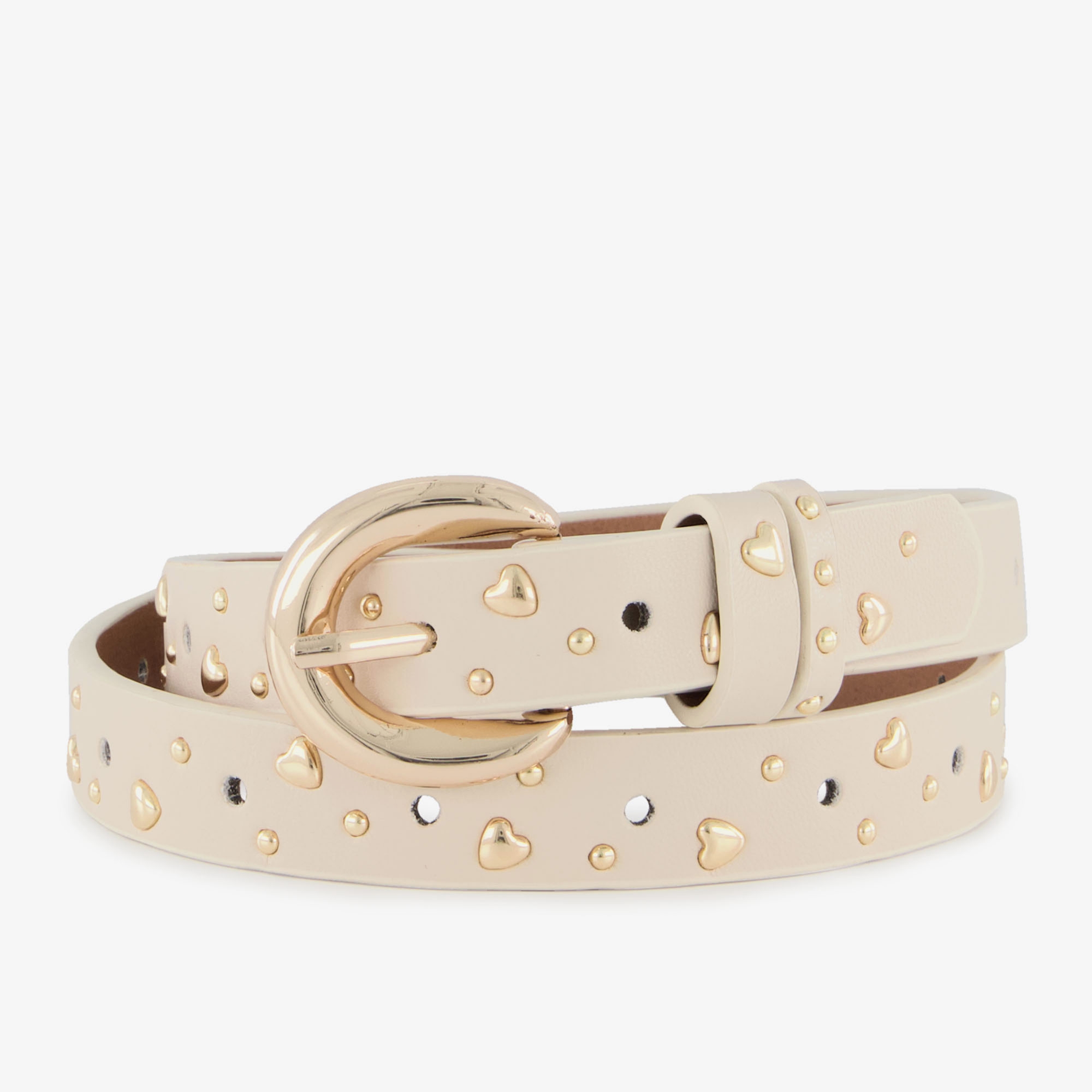 Meisjes riem met hartjes beige goud