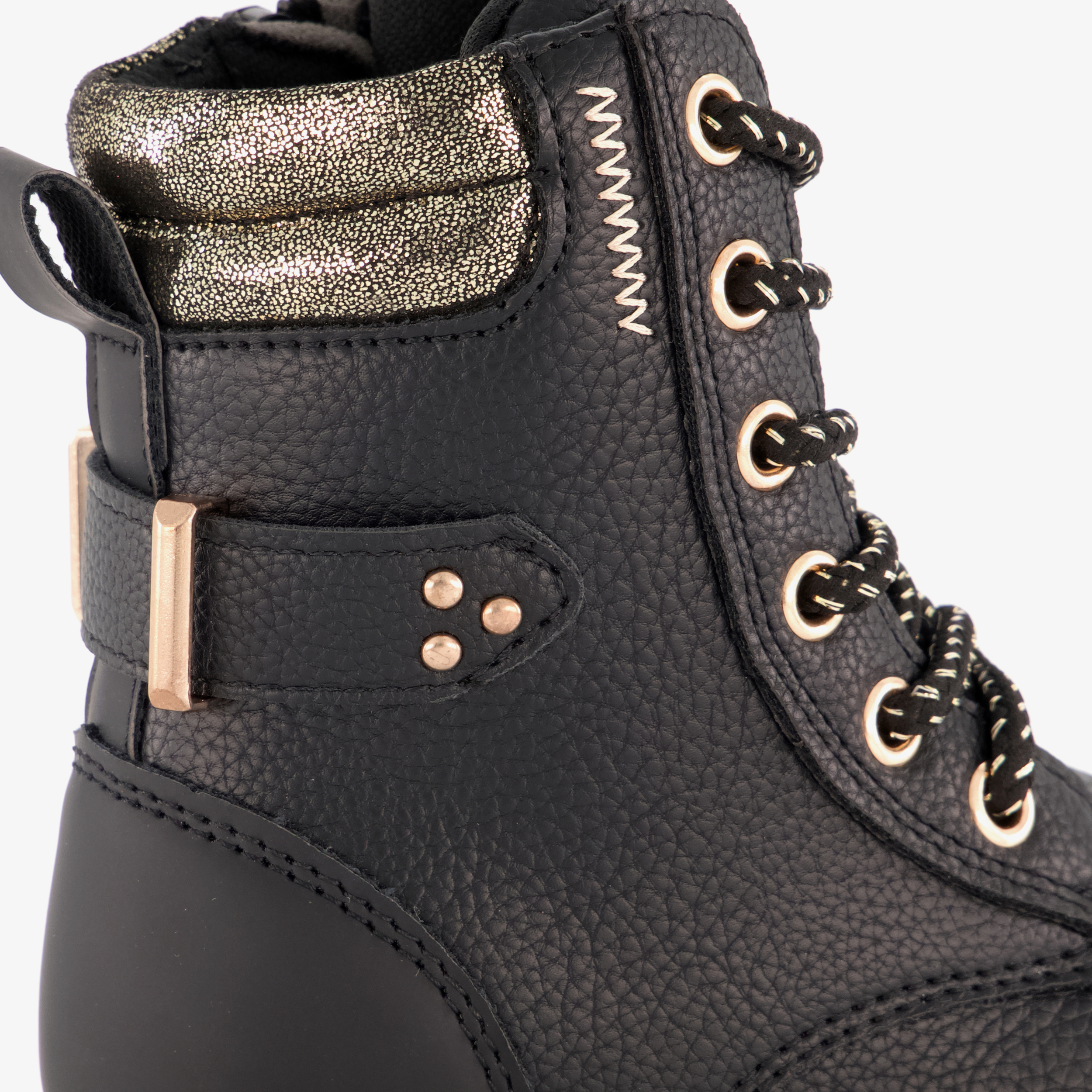 Blue Box meisjes veterboots zwart met gouden details – foto 5