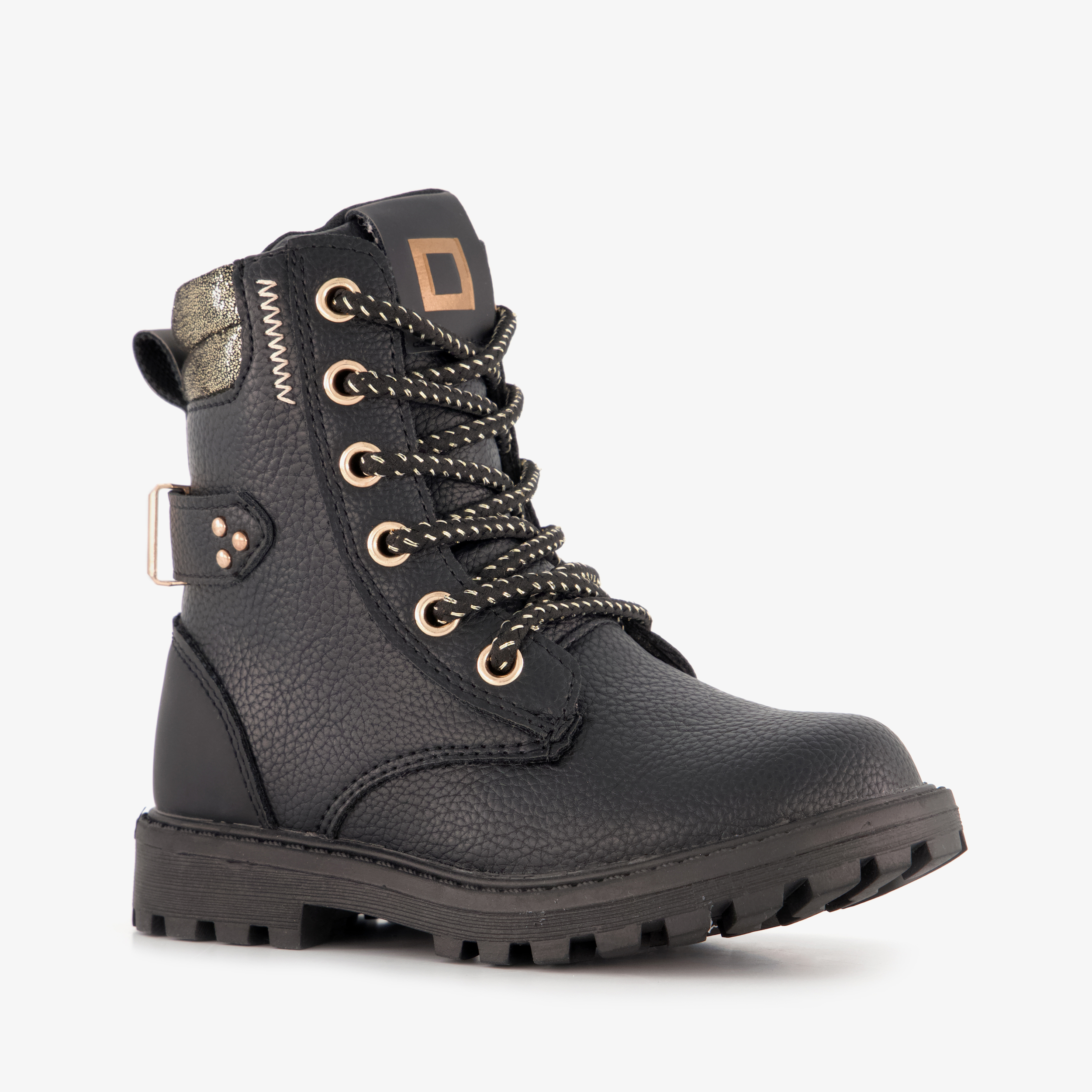 Blue Box meisjes veterboots zwart met gouden details
