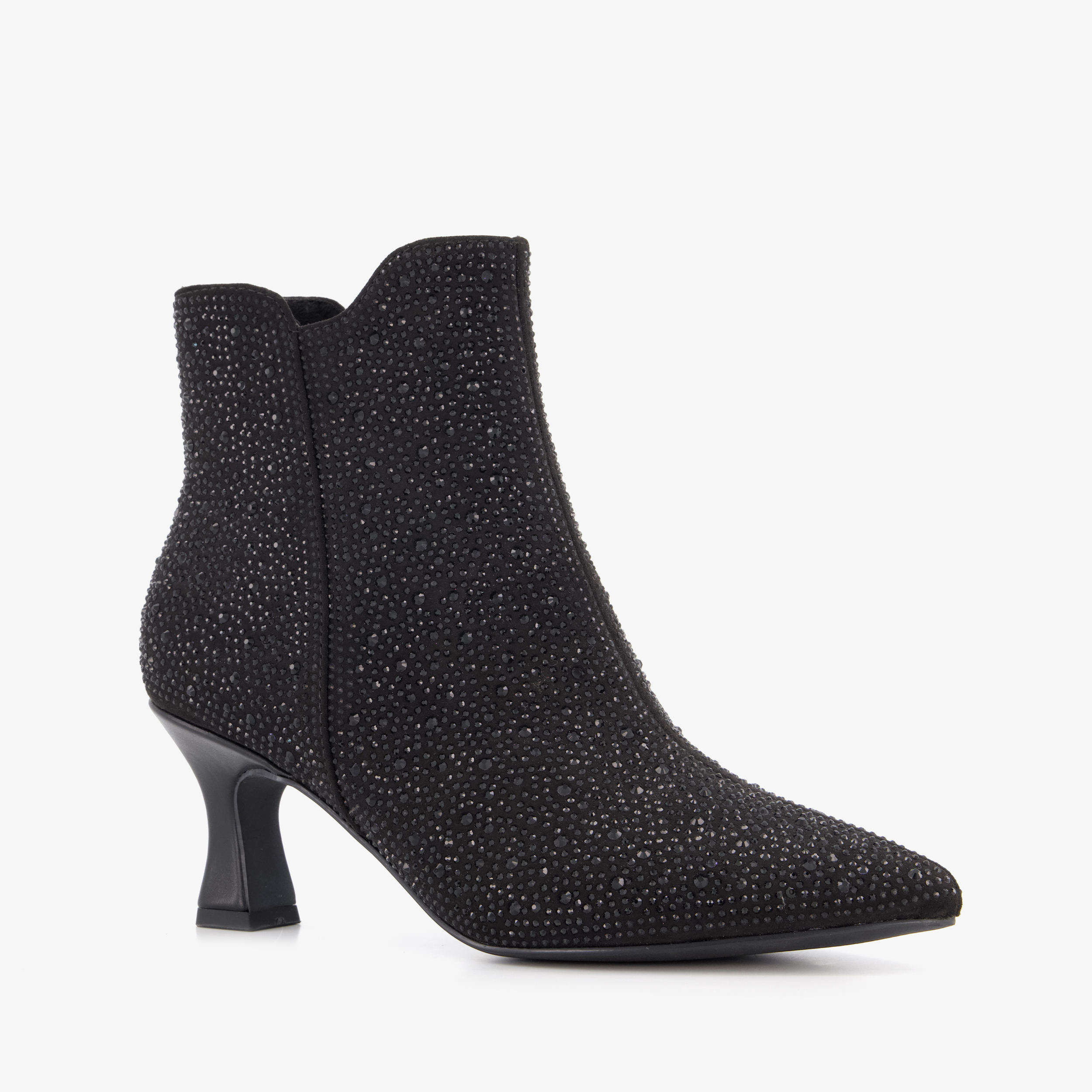 Nova dames glitter enkellaarsjes met hak zwart