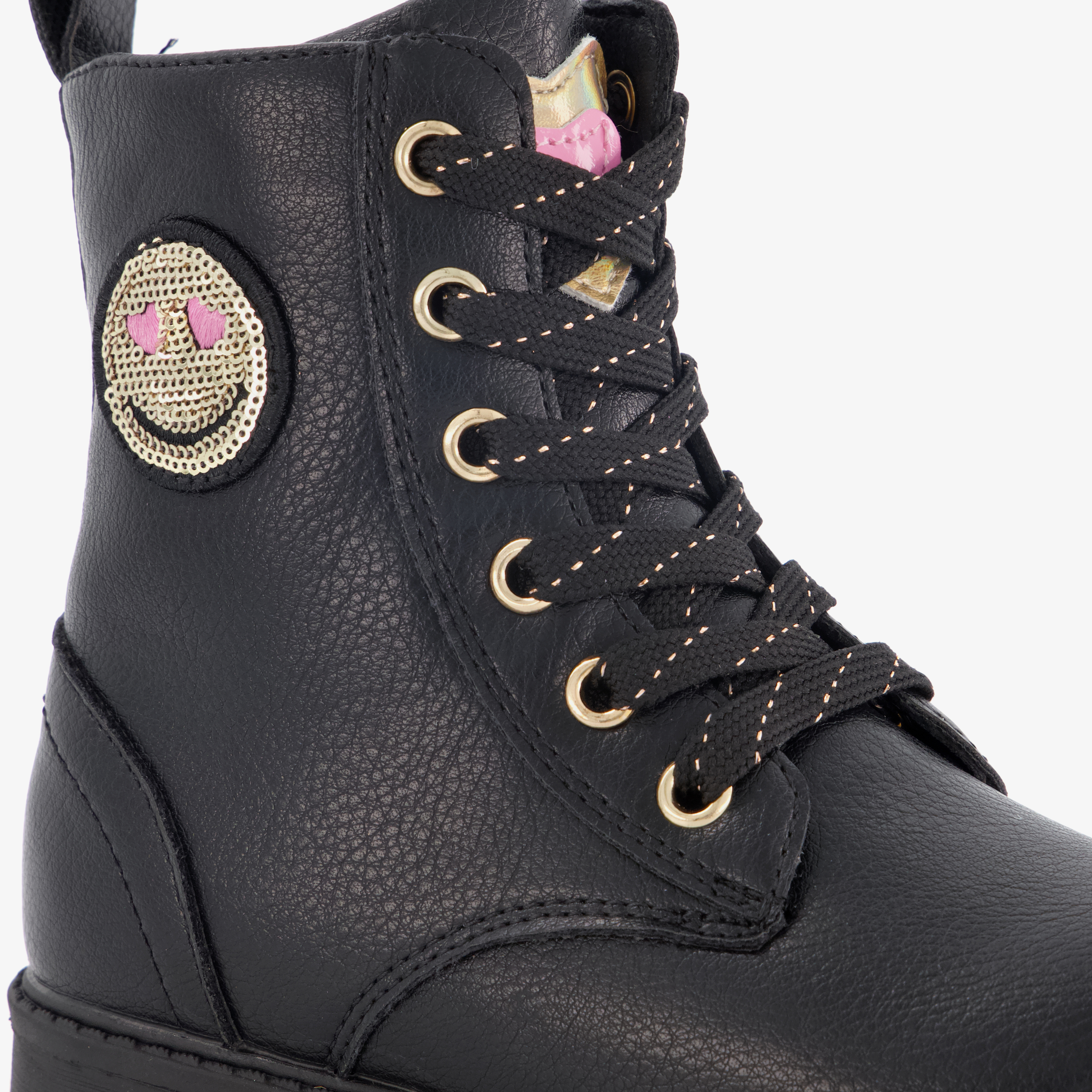 Blue Box meisjes veterboots met smiley zwart – foto 4