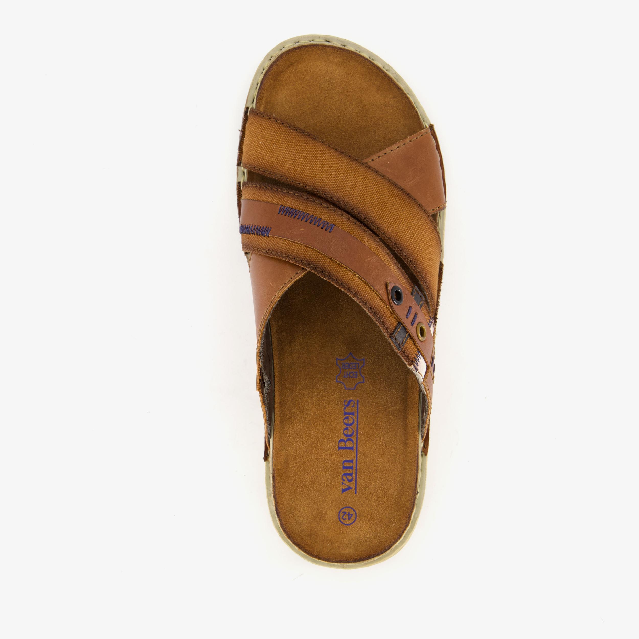 Van Beers leren heren slippers bruin – foto 4