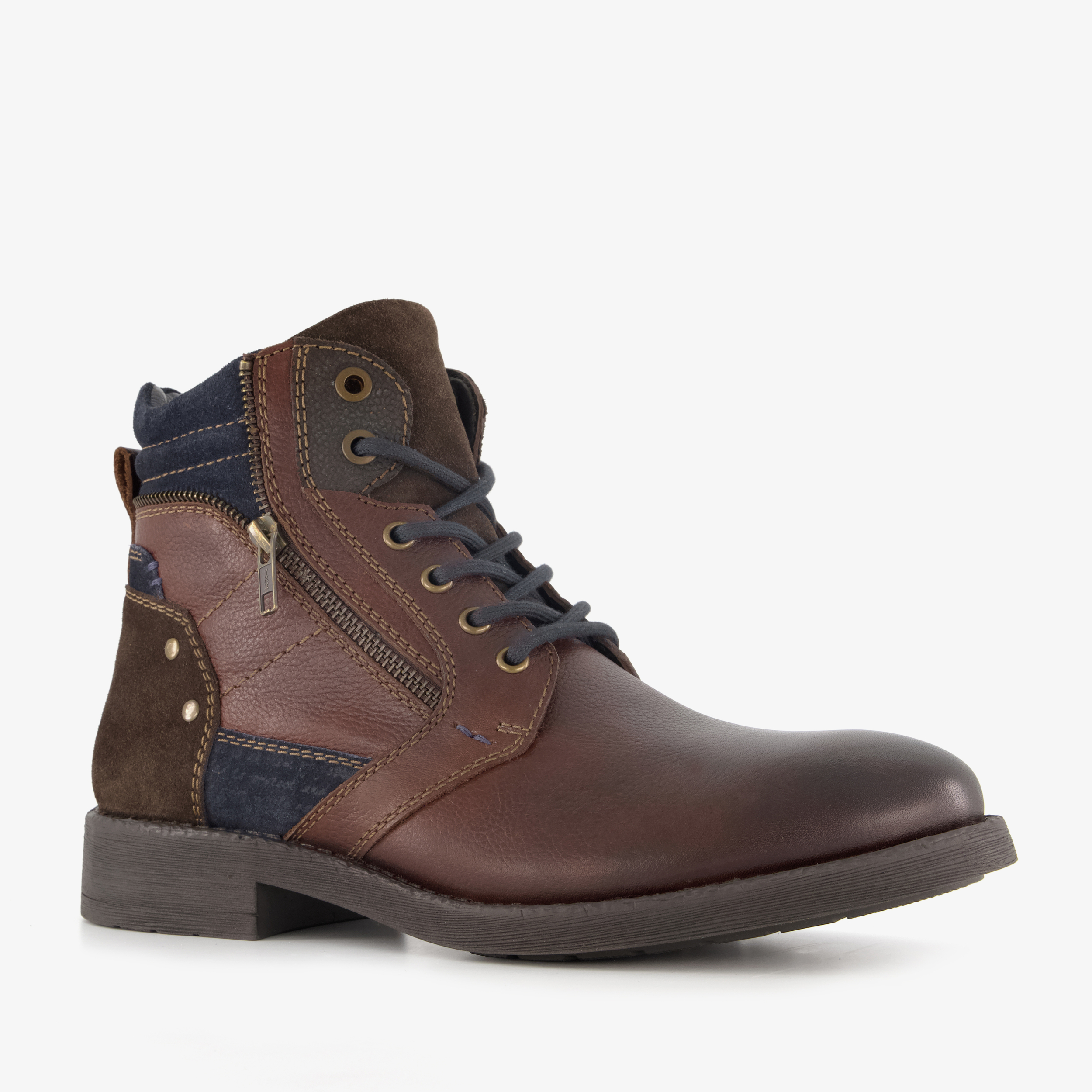 Van Beers leren veterboots bruin blauw heren