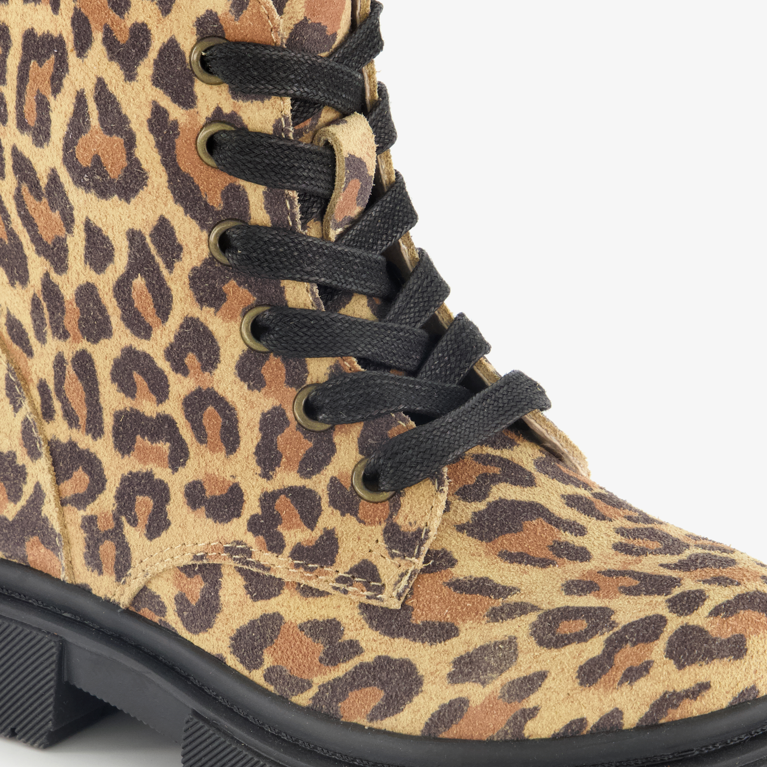 Stap suède meisjes veterboots met panterprint bruin – foto 5