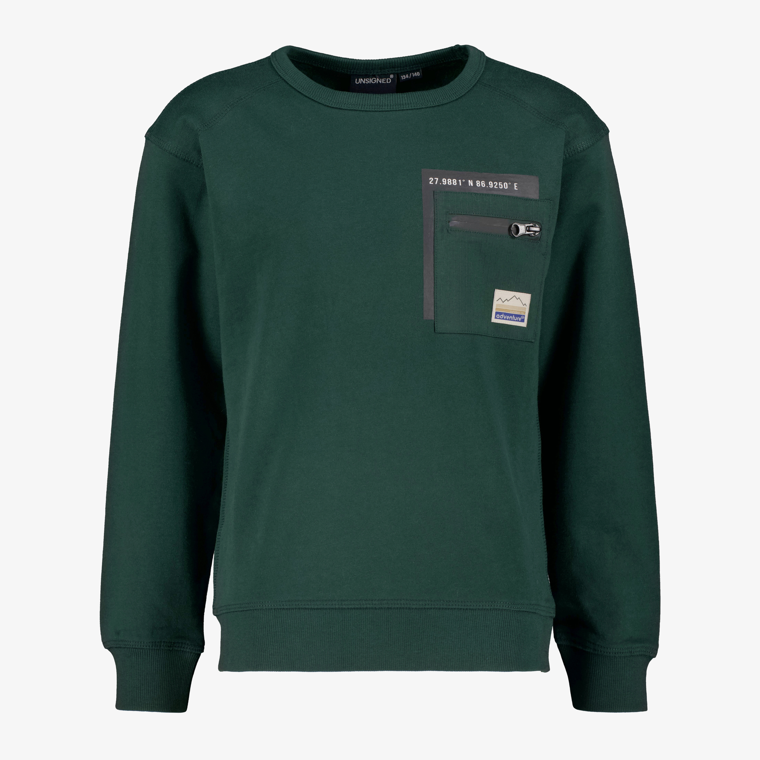 Unsigned jongens sweater met borstzakje donkergroen truien & vesten