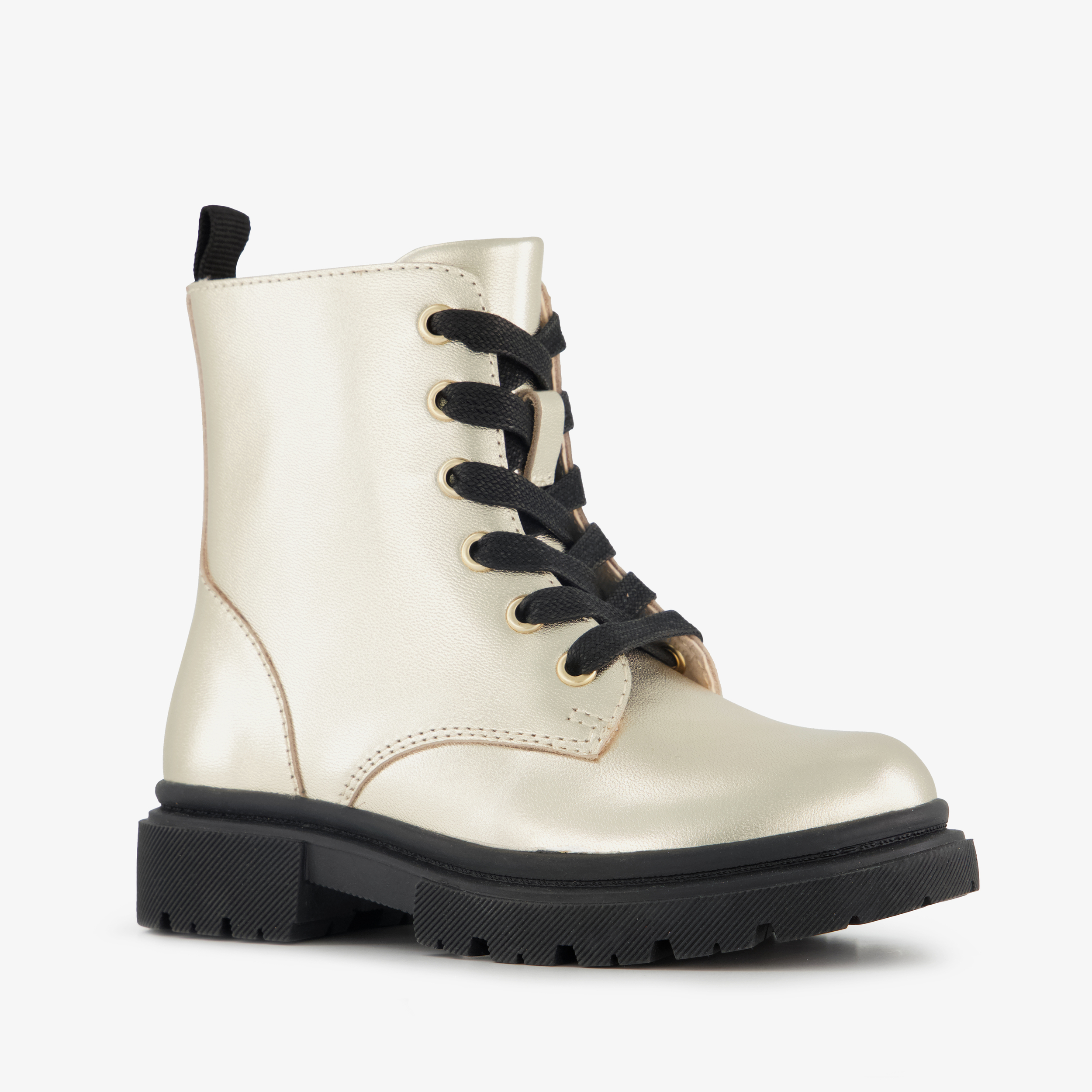 Stap leren meisjes veterboots goud zwart