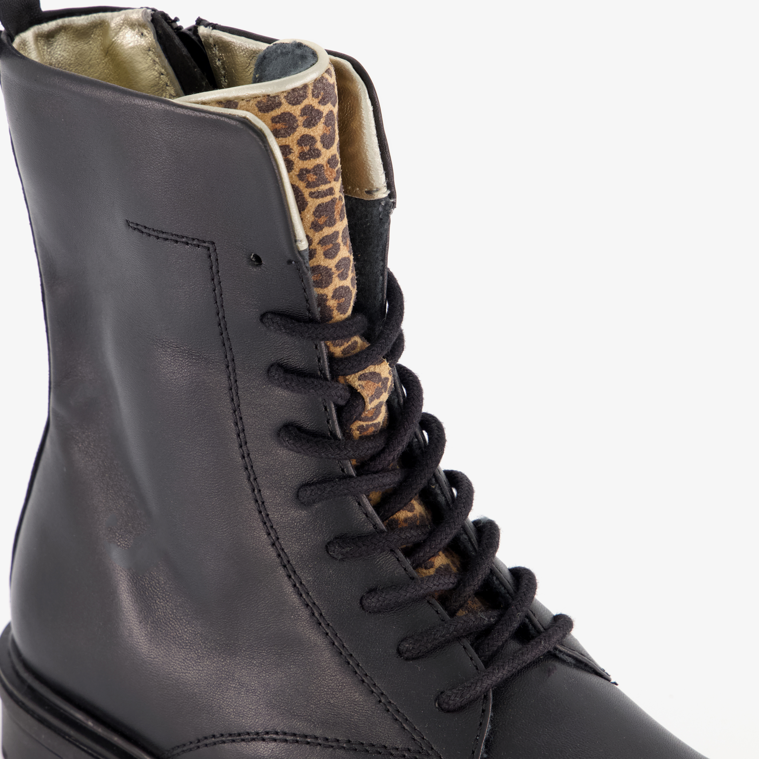 Groot leren meisjes veterboots met luipaard details zwart – foto 5