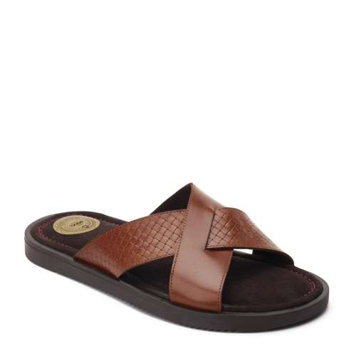 Mens slides leather sales
