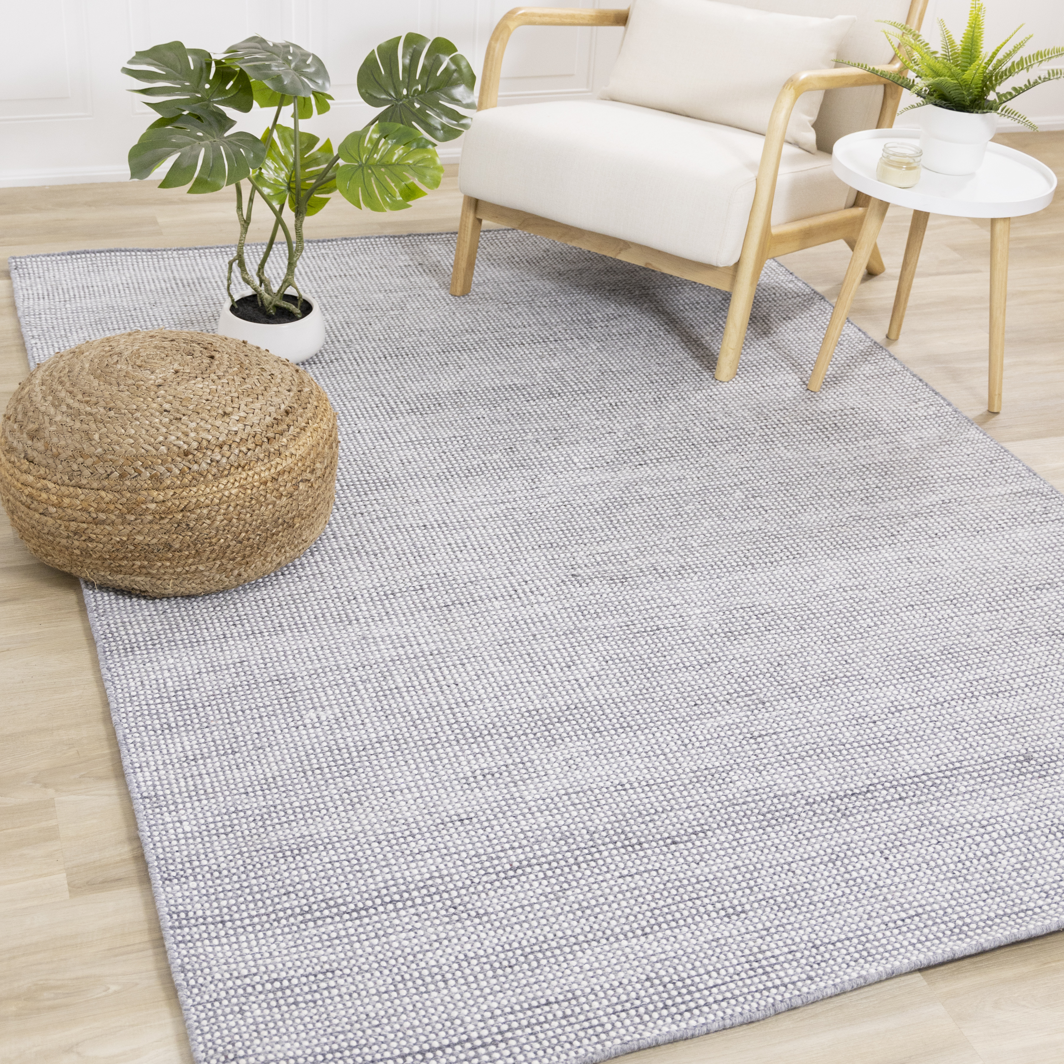 Aspen Grey Cream Woven Dot Rug, 5'3" x 7'7"