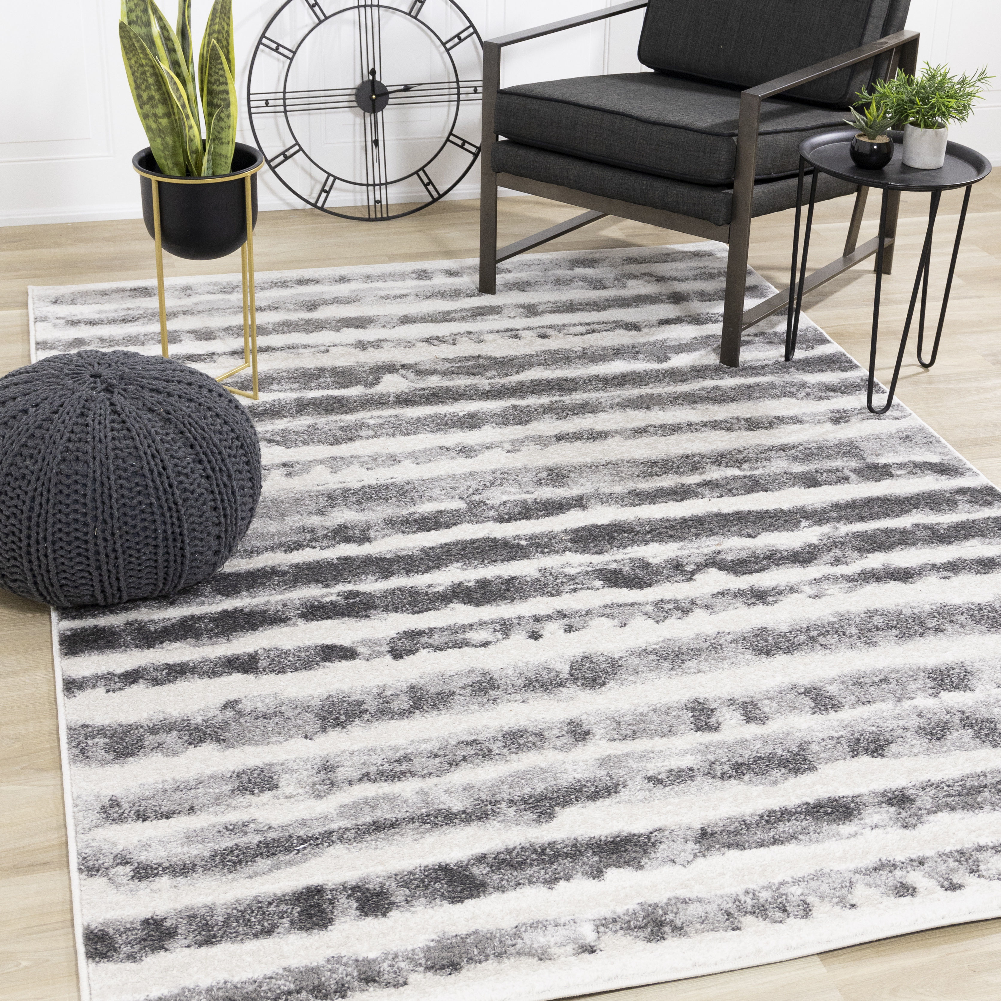 Focus Grey Marker Stripes Rug, 1'11" x 3'7"