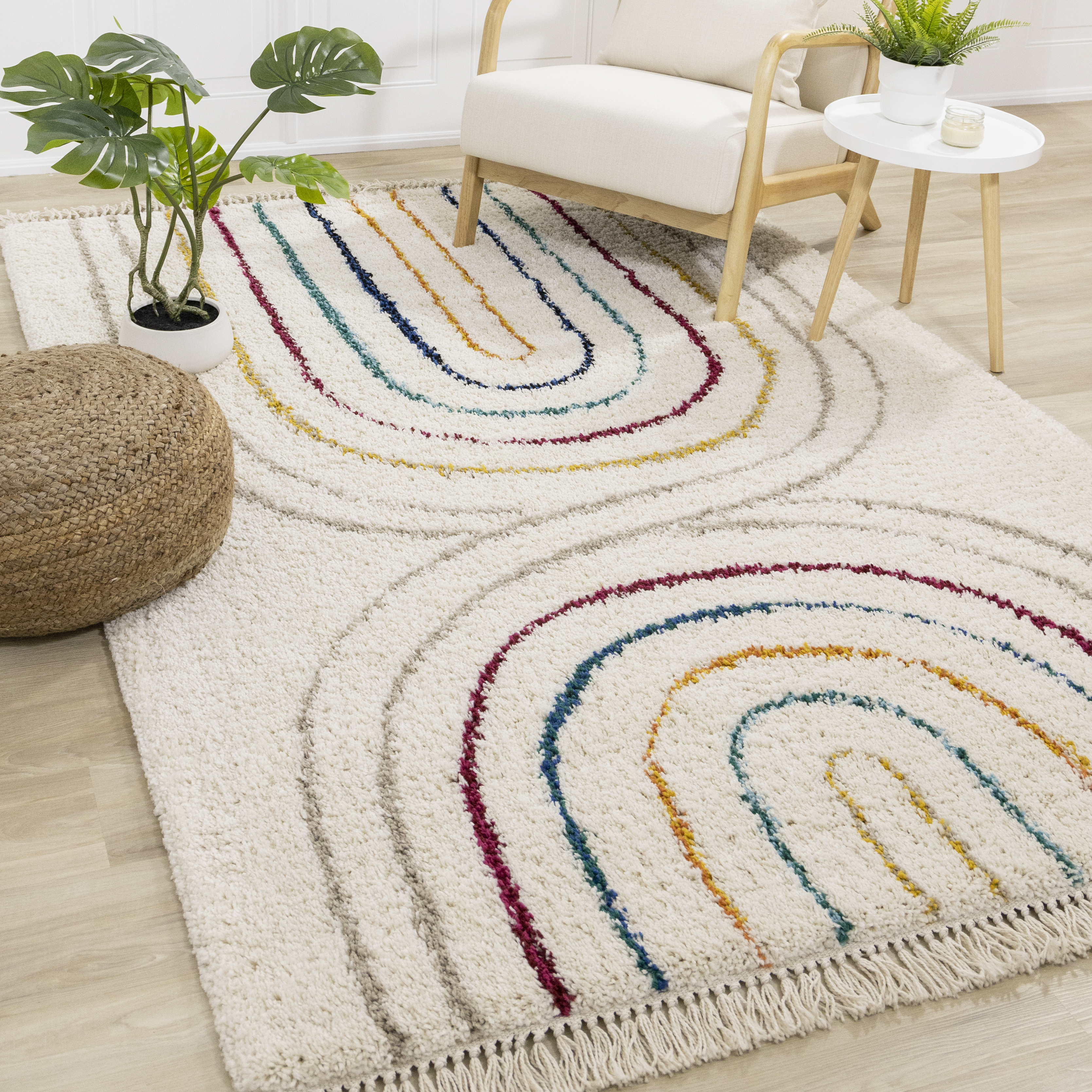 Bora Double Rainbow Shag Rug, 5'3" x 7'7"
