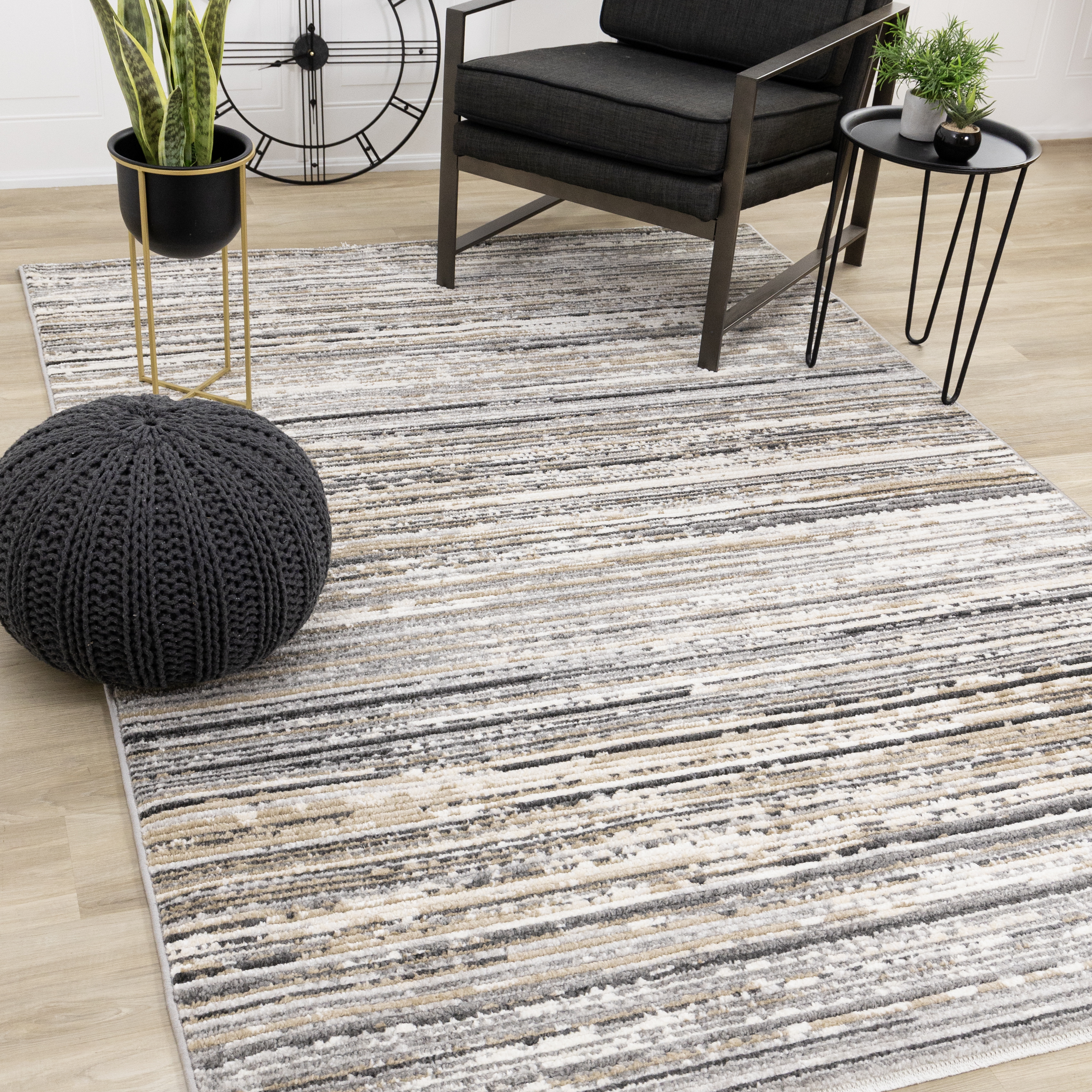 Calabar Grey Beige White Banded Blend Rug, 2'0" x 3'7"