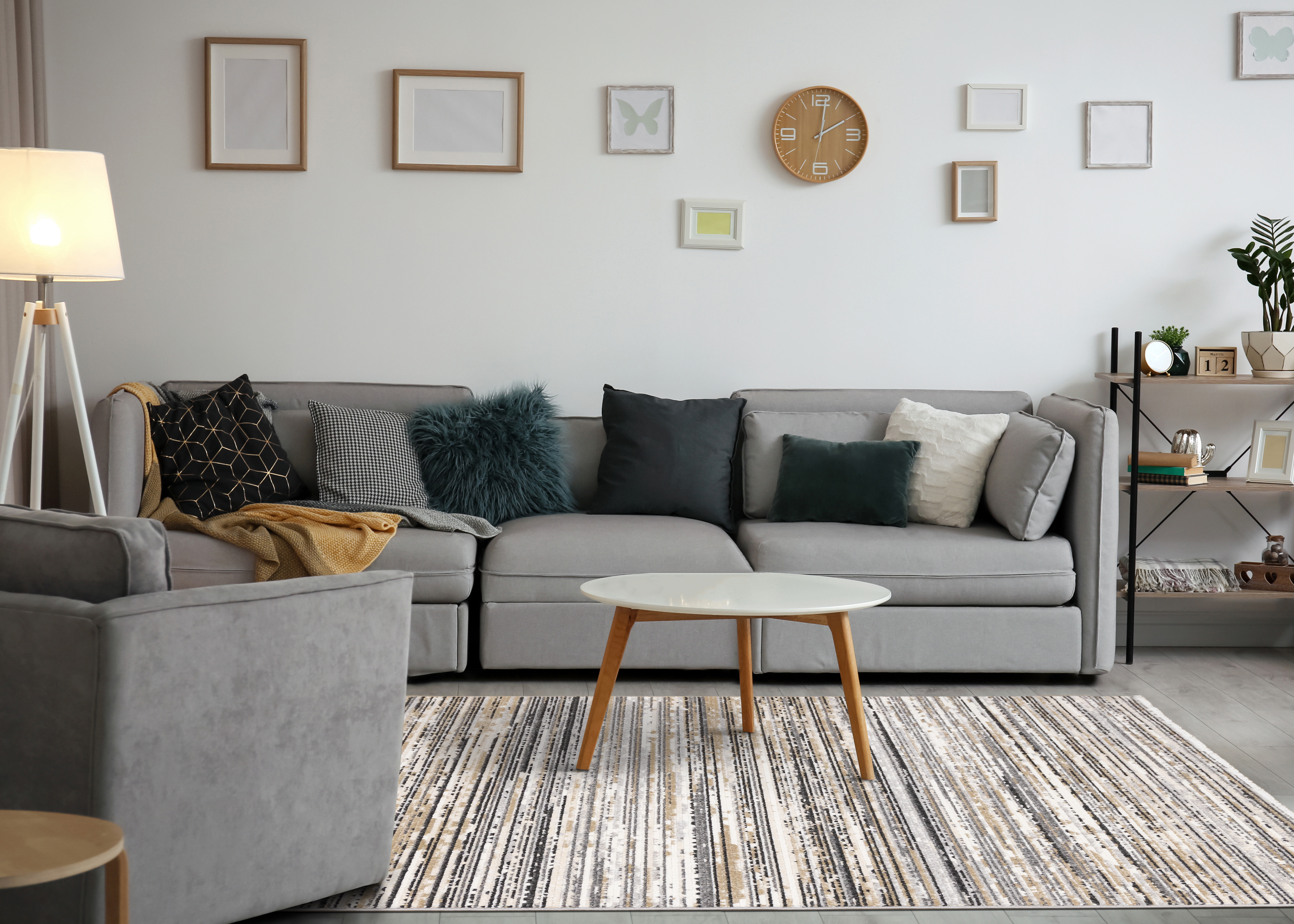 Calabar Grey Beige White Banded Blend Rug, 2'4" x 4'11"
