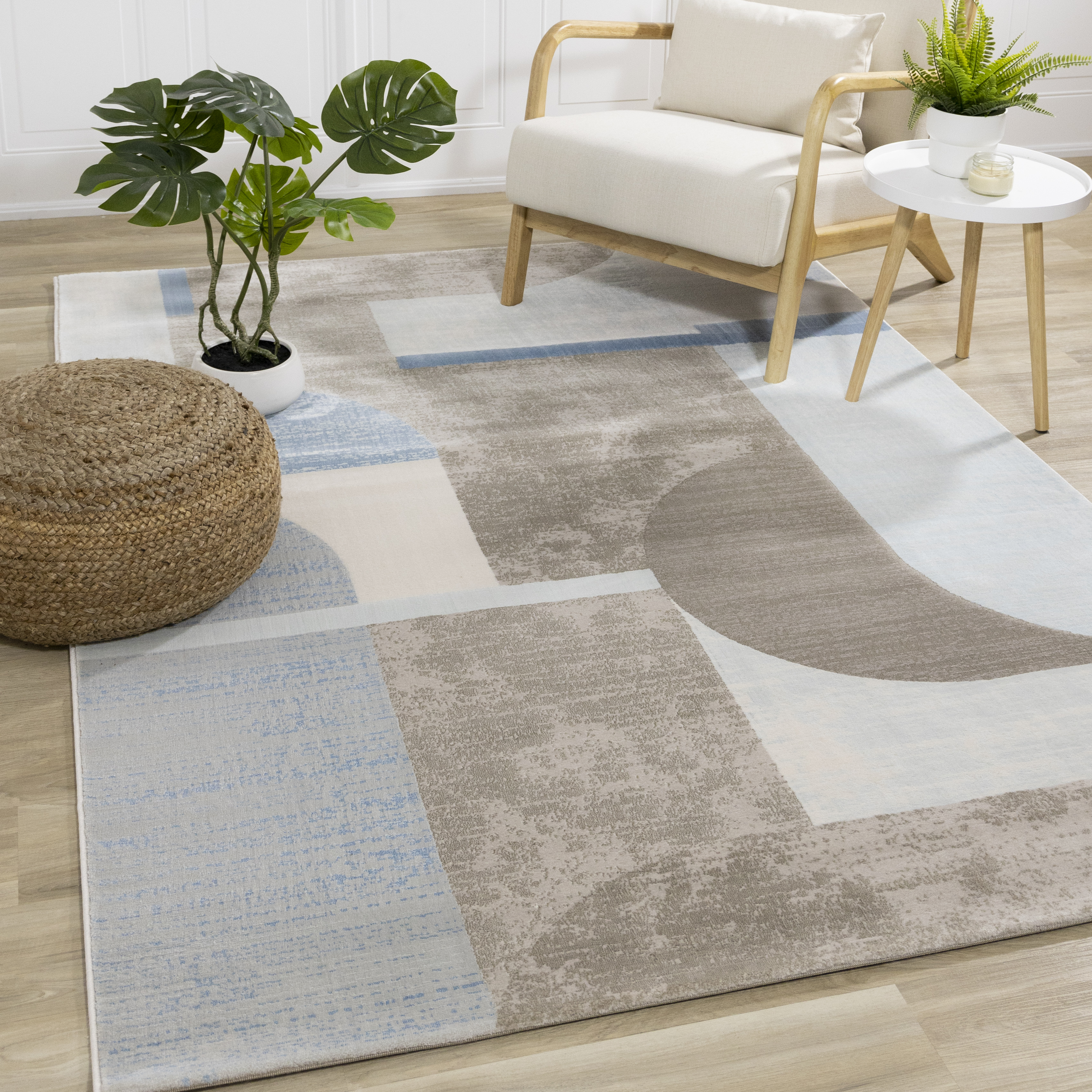 Belle Blue Grey Cream Shape Shifting Rug, 5'3" x 7'7"