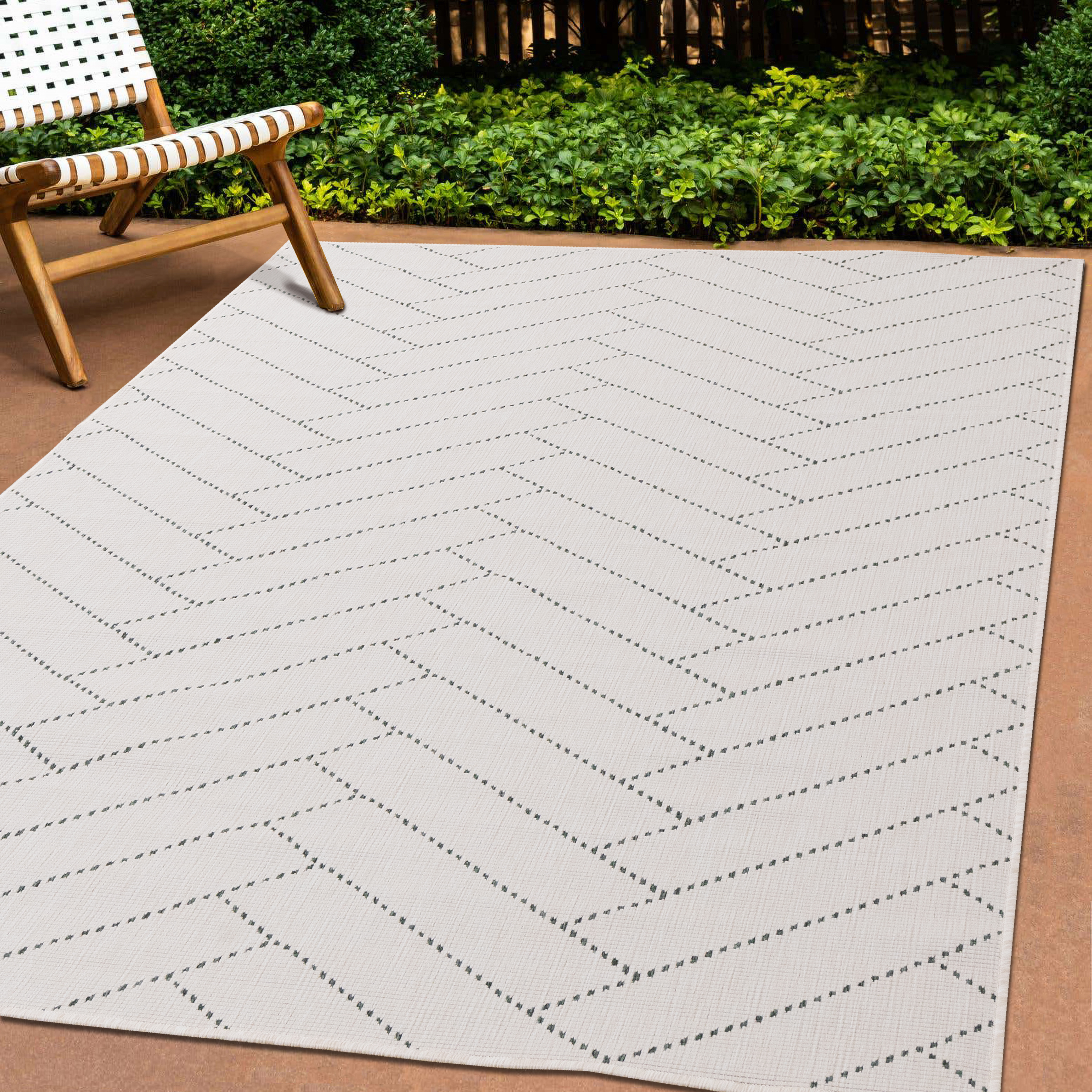Bristol Reversible Cream Green Herringbone Rug, 5'3" x 7'7"