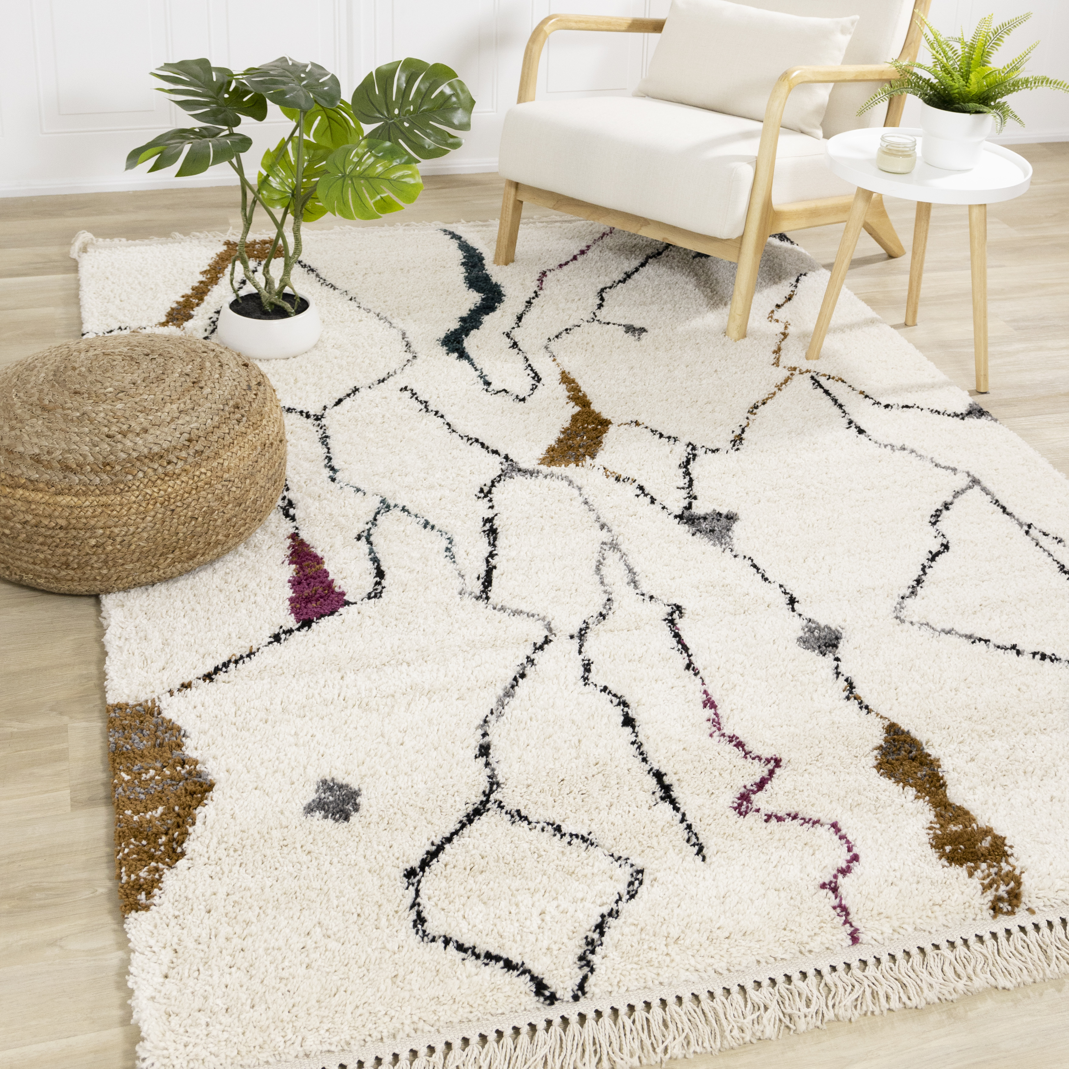 Bora Abstract Stained Glass Shag Rug, 5'3" x 7'7"