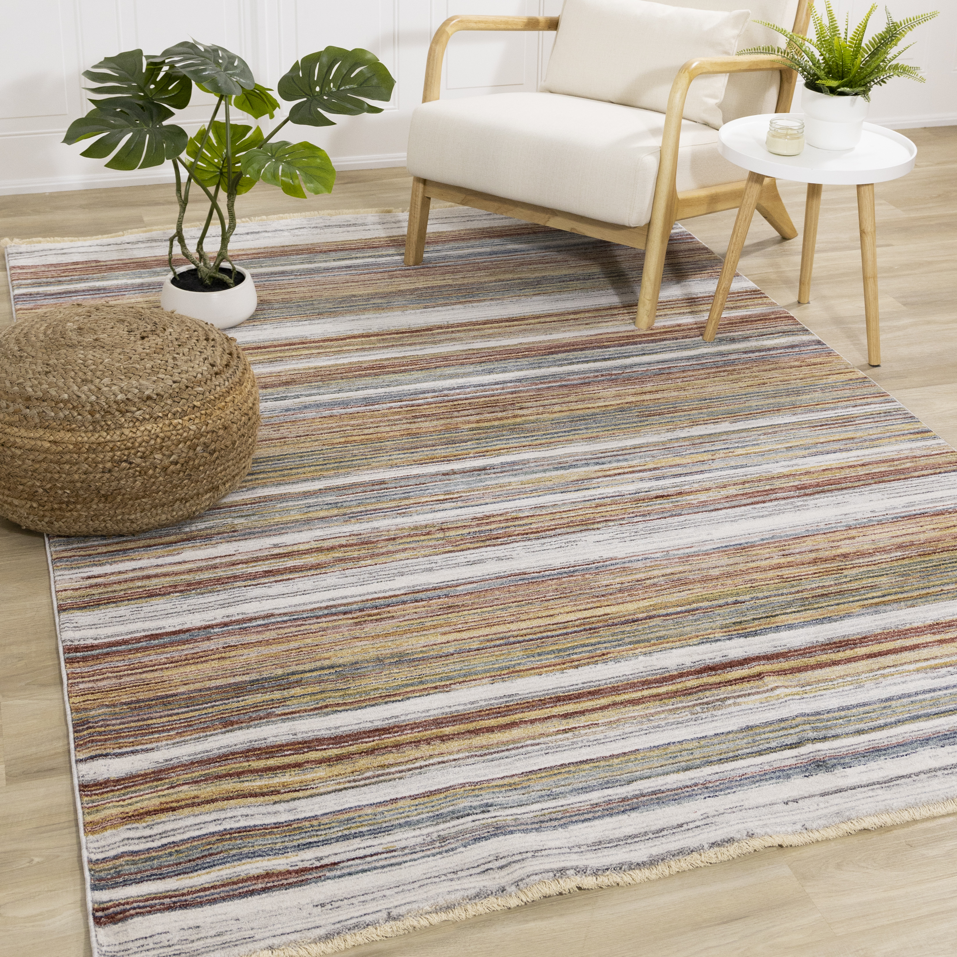 Marisa Multicolour Striped Plush Rug, 5'3" x 7'10"