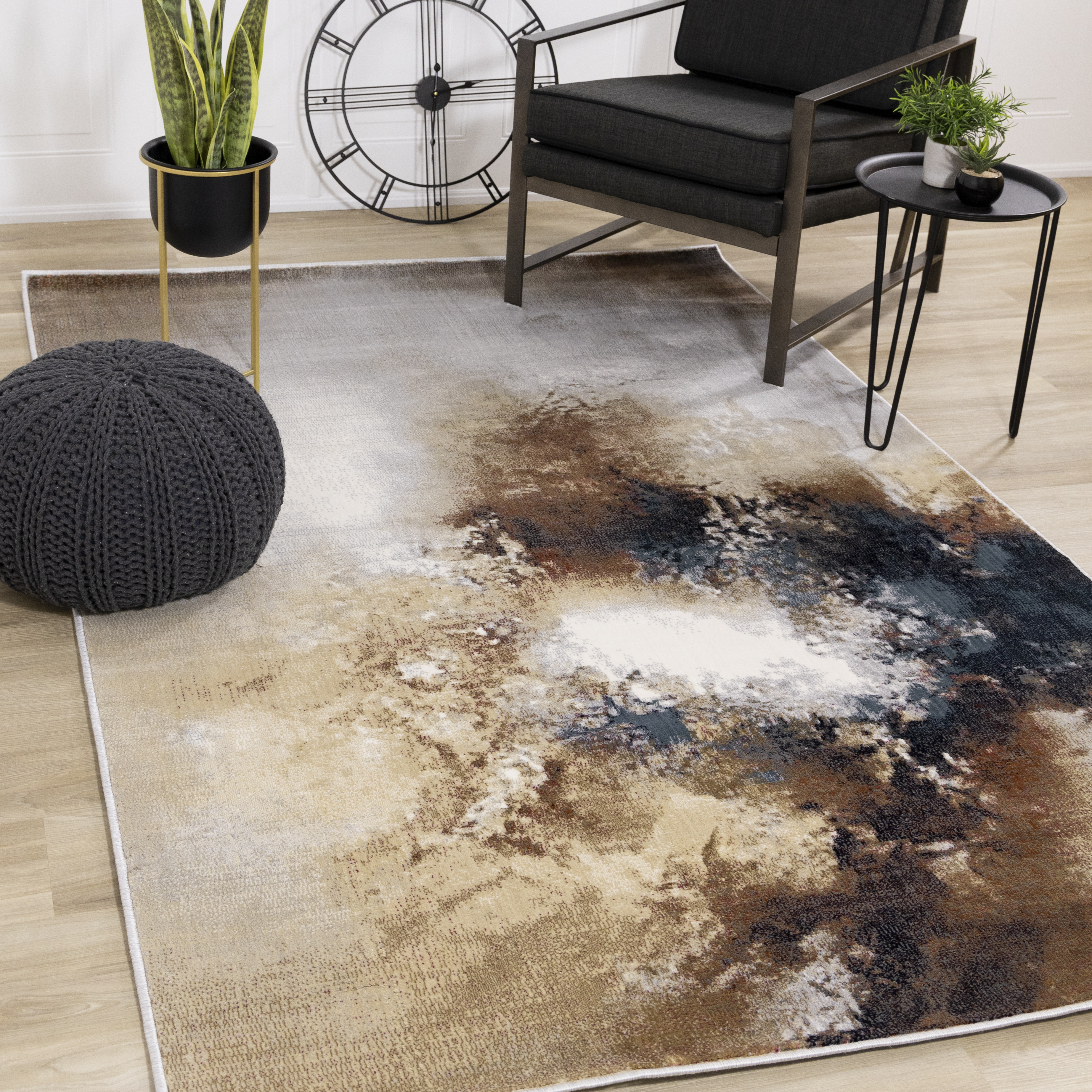 Sidra Cream Orange Foggy Wisps Soft Touch Rug, 2'0" x 3'7"