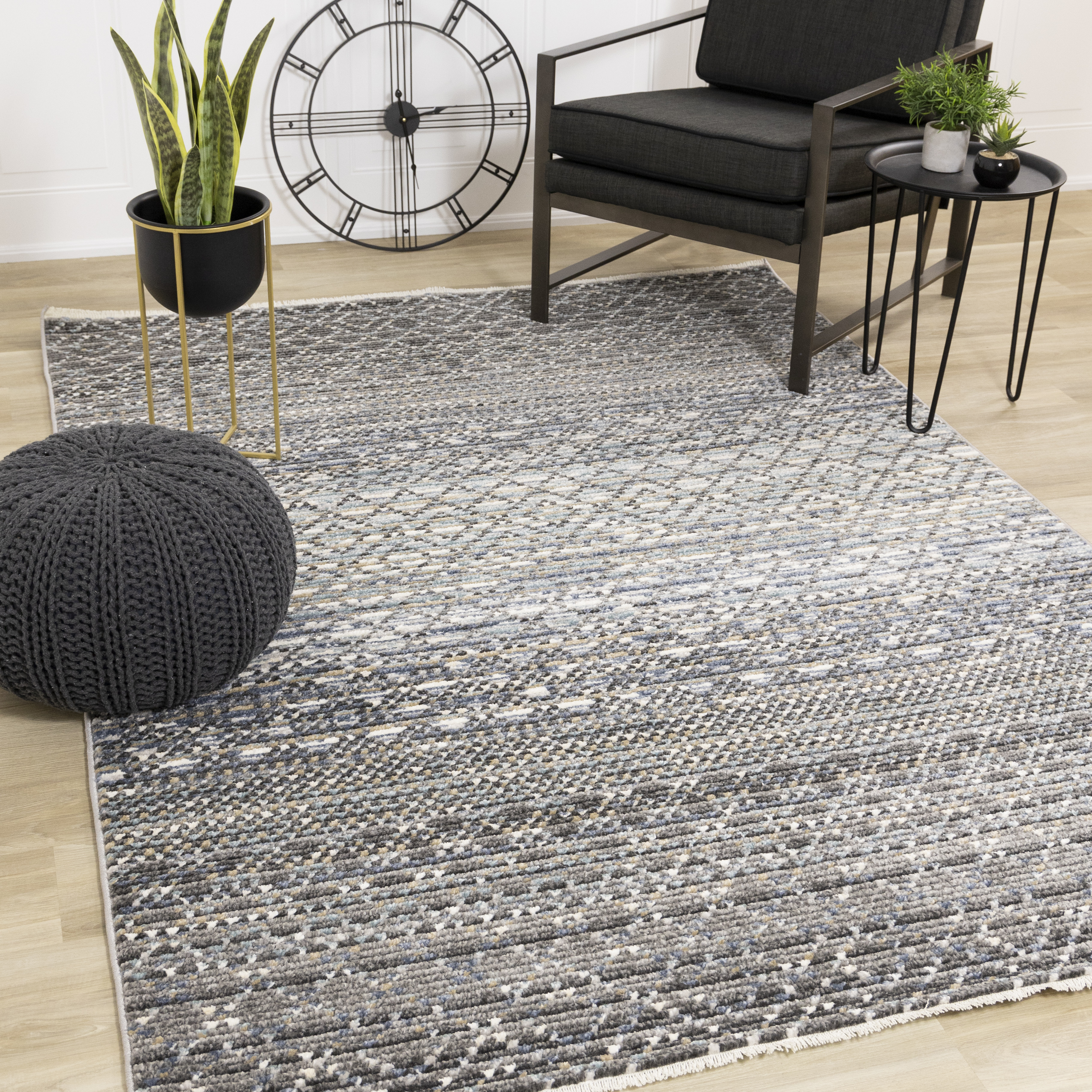 Calabar Blue Grey White Banded 
Pattern Rug, 2'0" x 3'7"