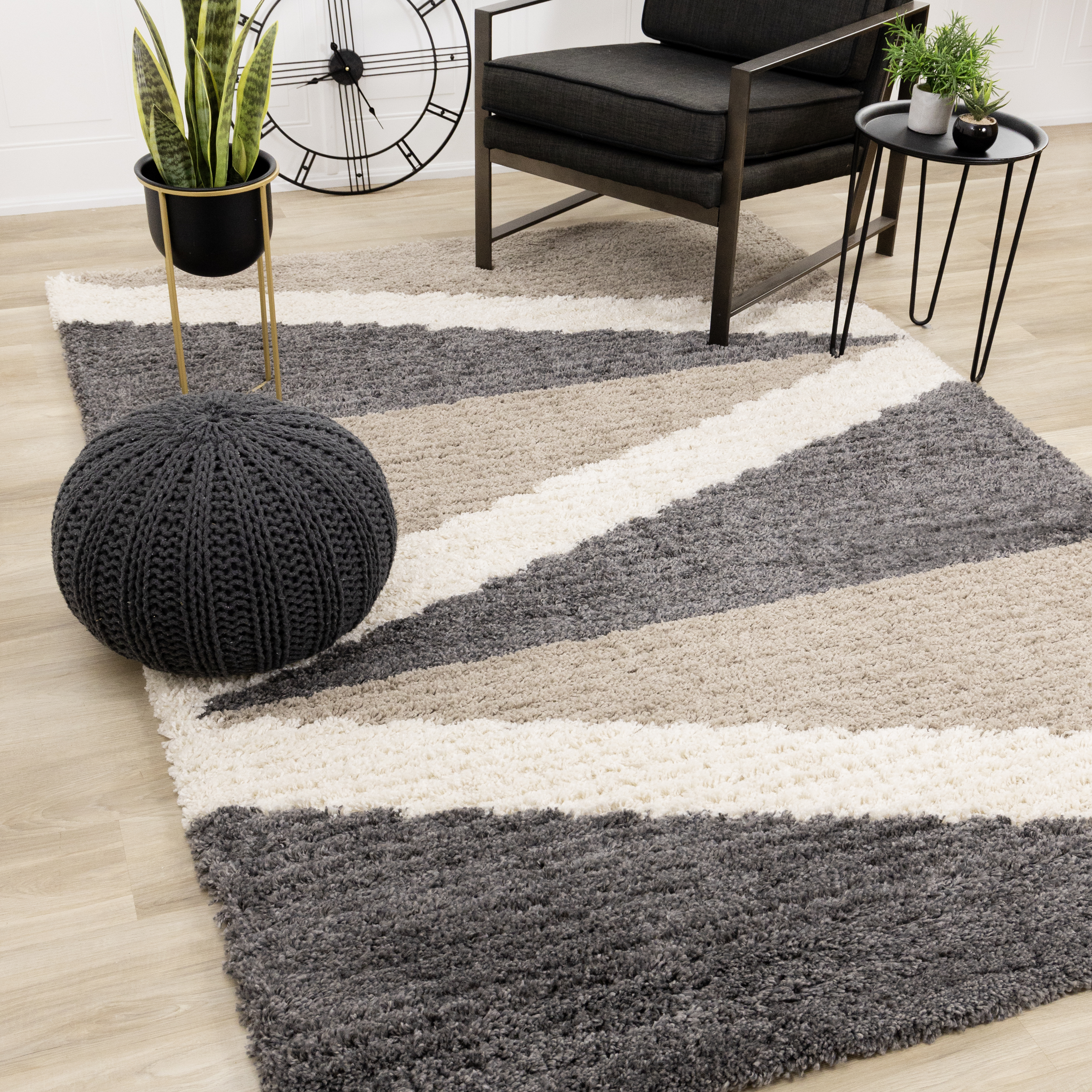 Rondo Beige Grey Cream Zig Zag Rug, 2'0" x 3'7"