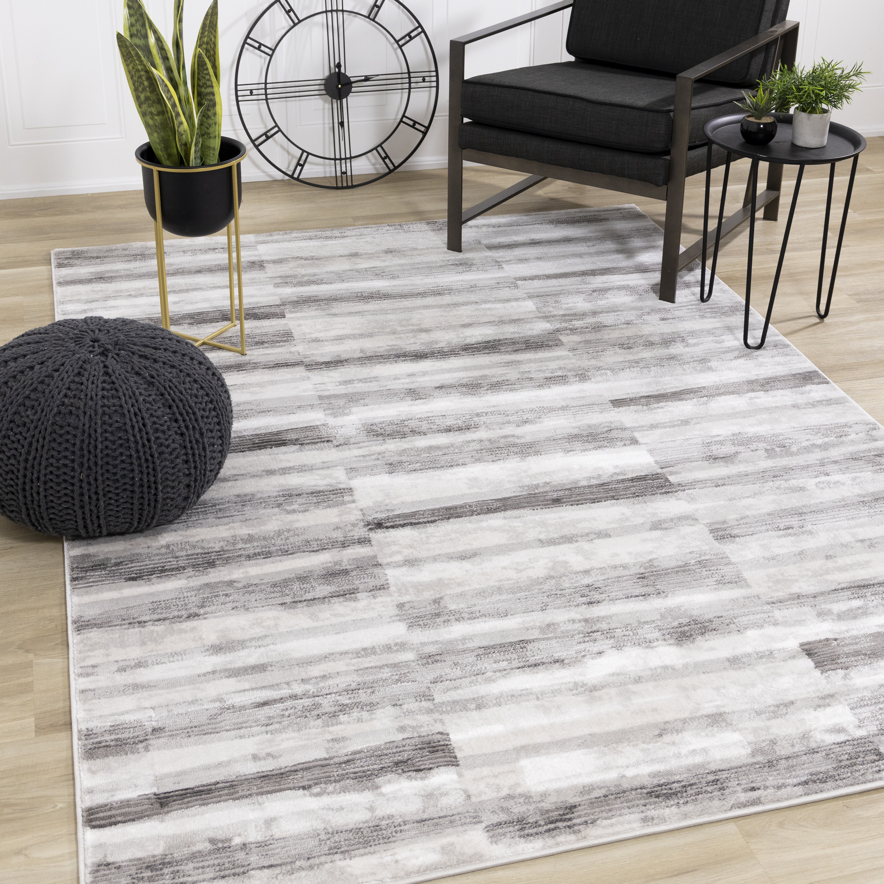 Chorus Grey White Striped Rug, 2'0" x 7'7"