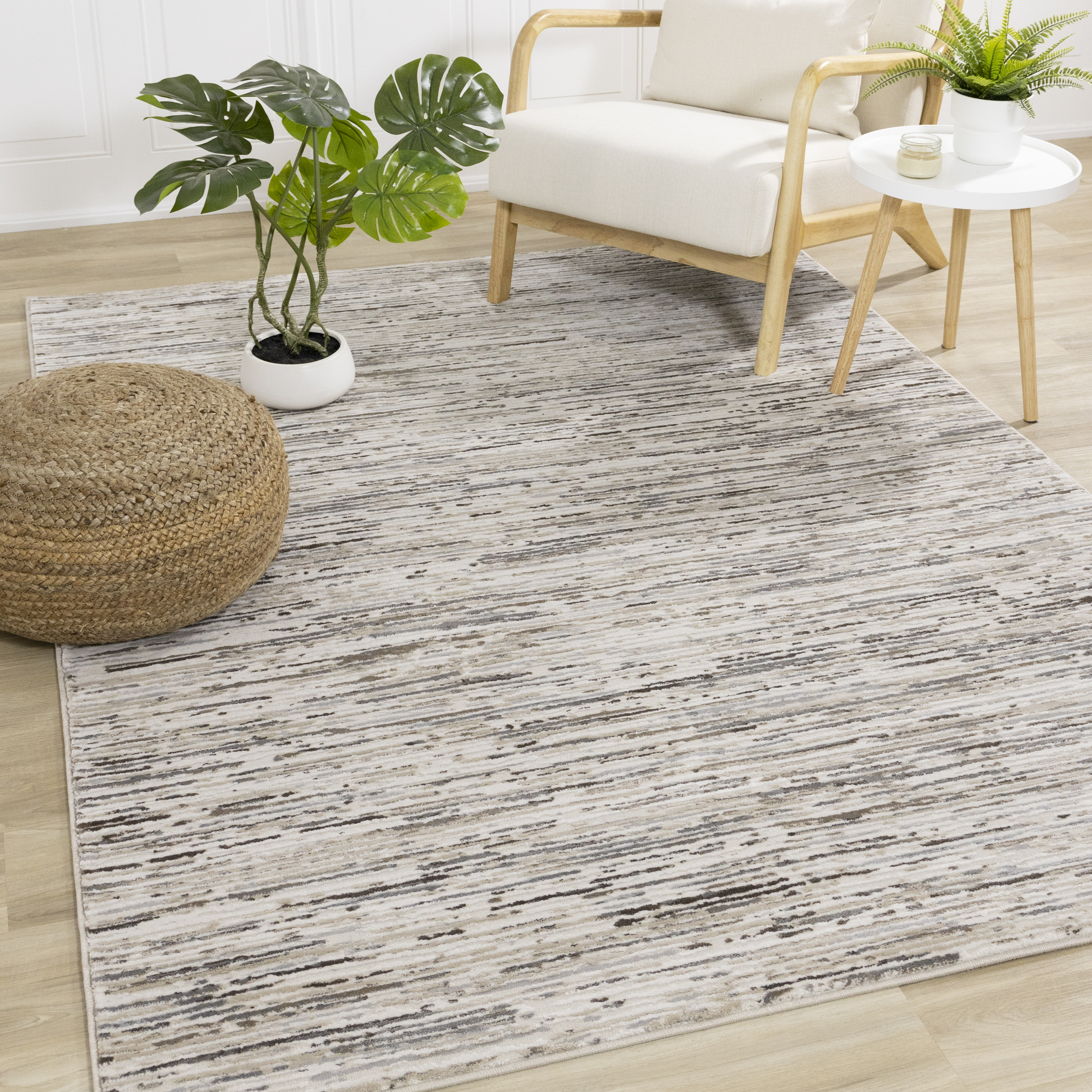 Luca Beige Grey Organic Lines Rug, 2'8" x 4'3"