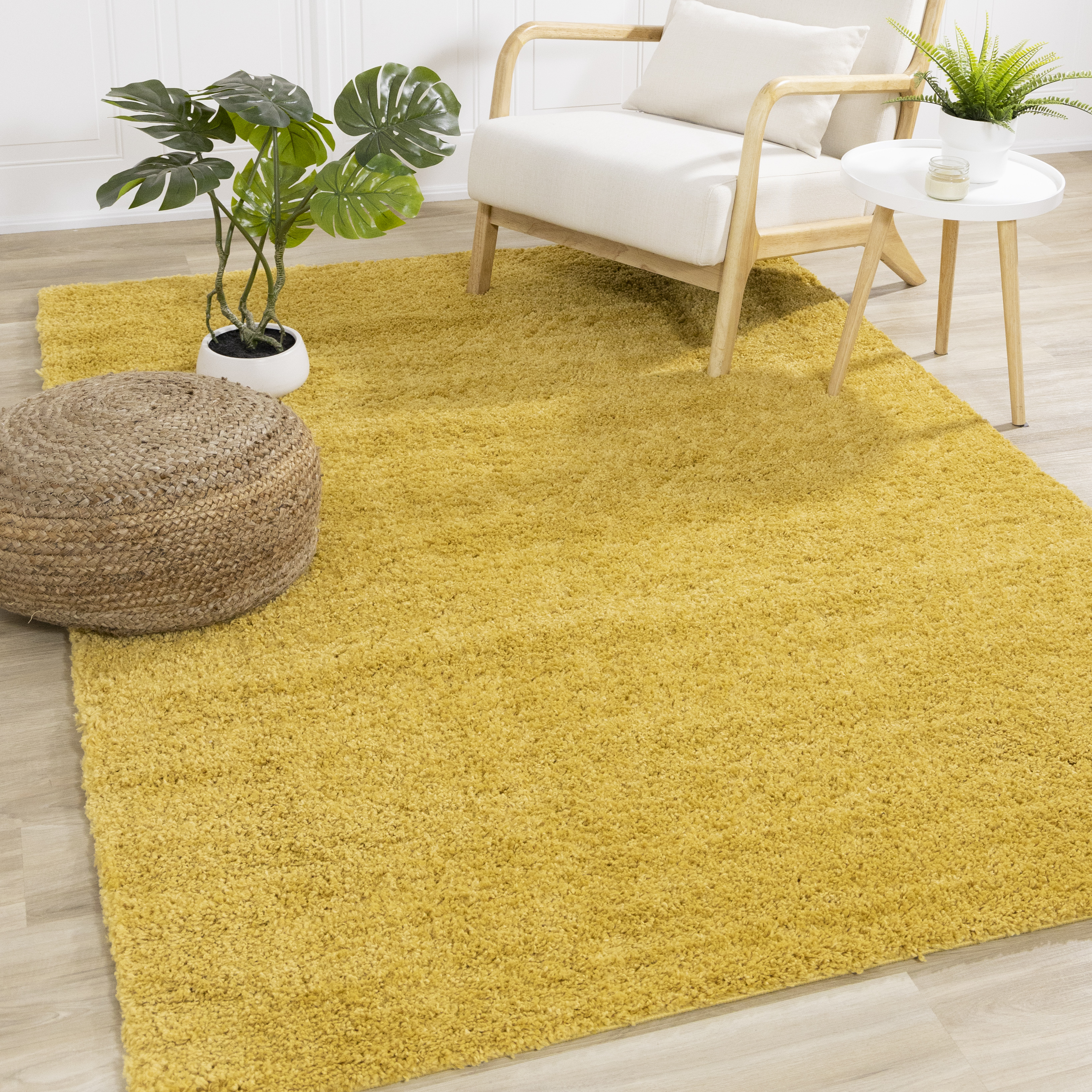 Yellow shag store rug