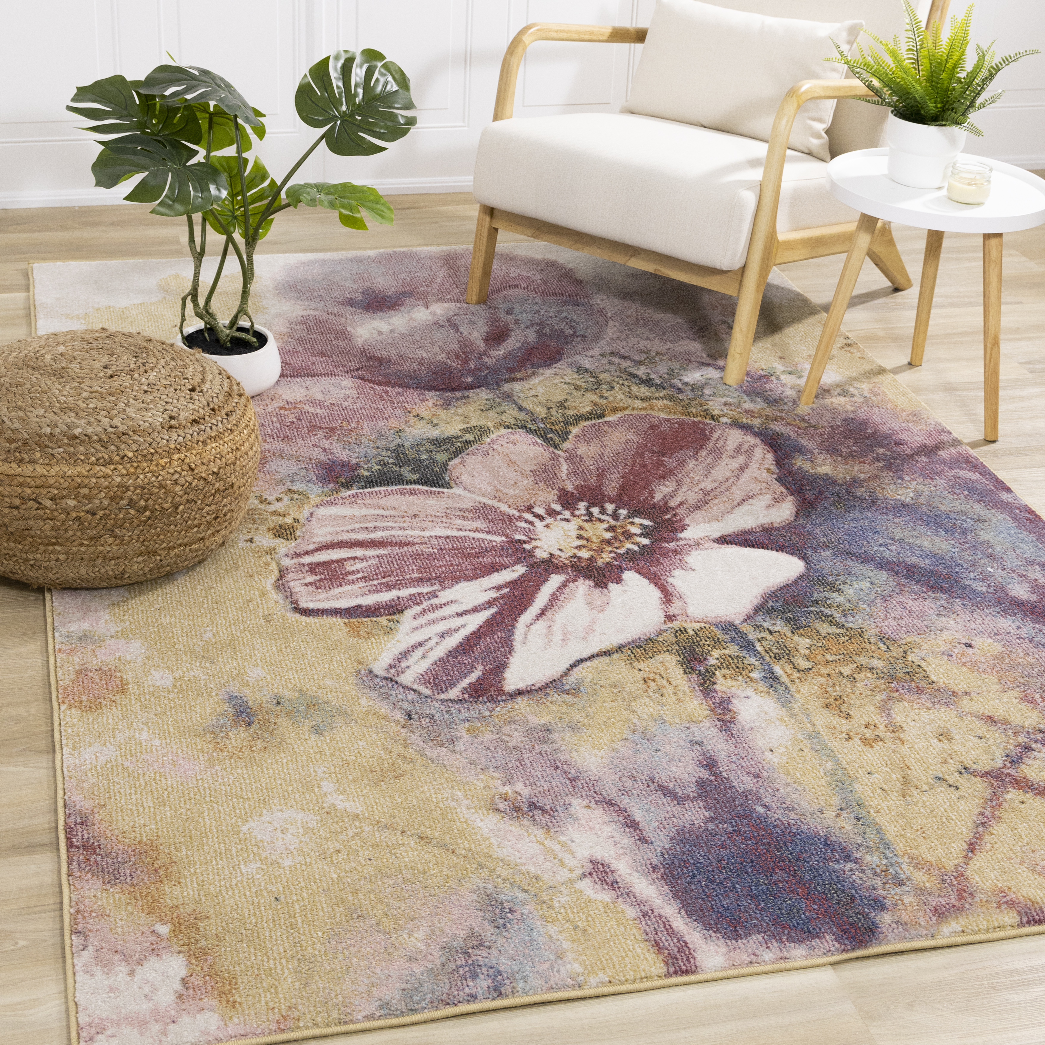 Folio Pink Yellow Blue Poppy Rug, 5'3" x 7'7"