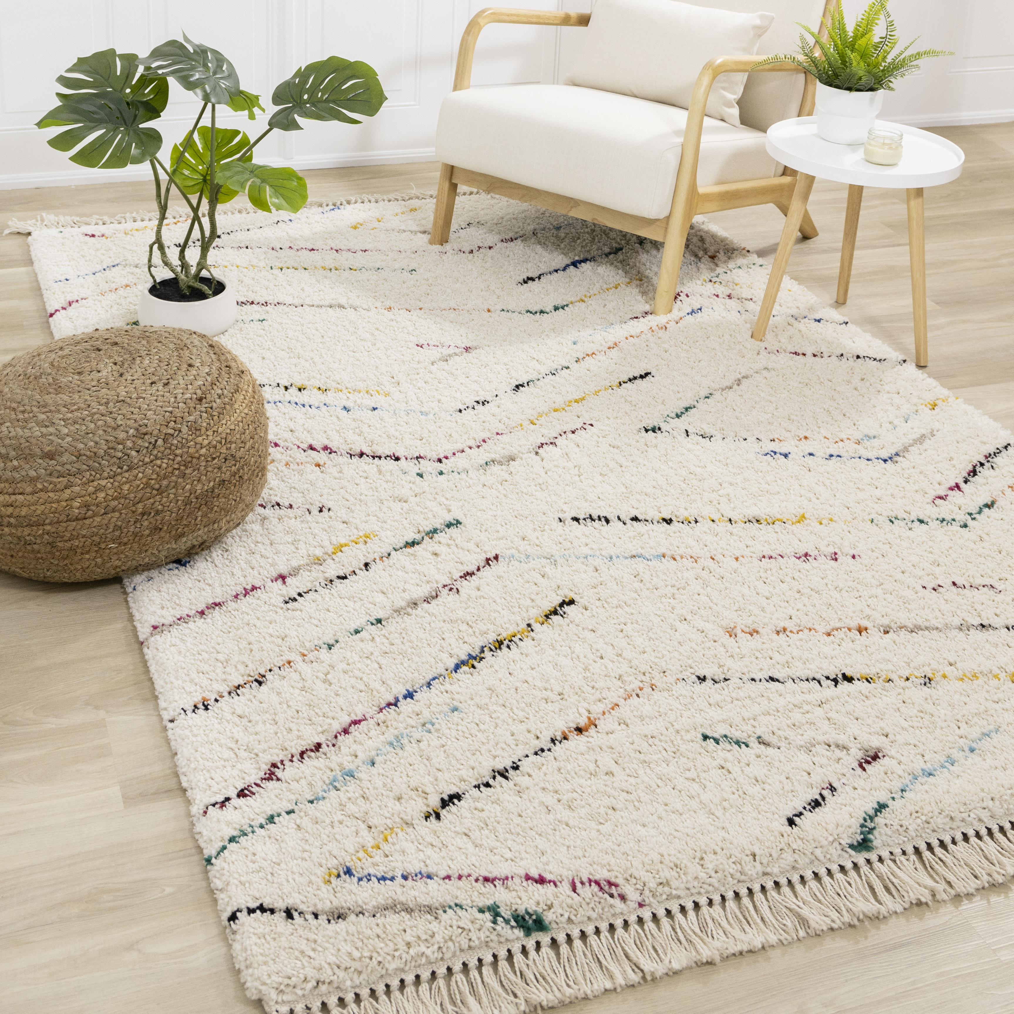 Bora Cream Rainbow Zig Zag Stripes Rug, 5'3" x 7'7"