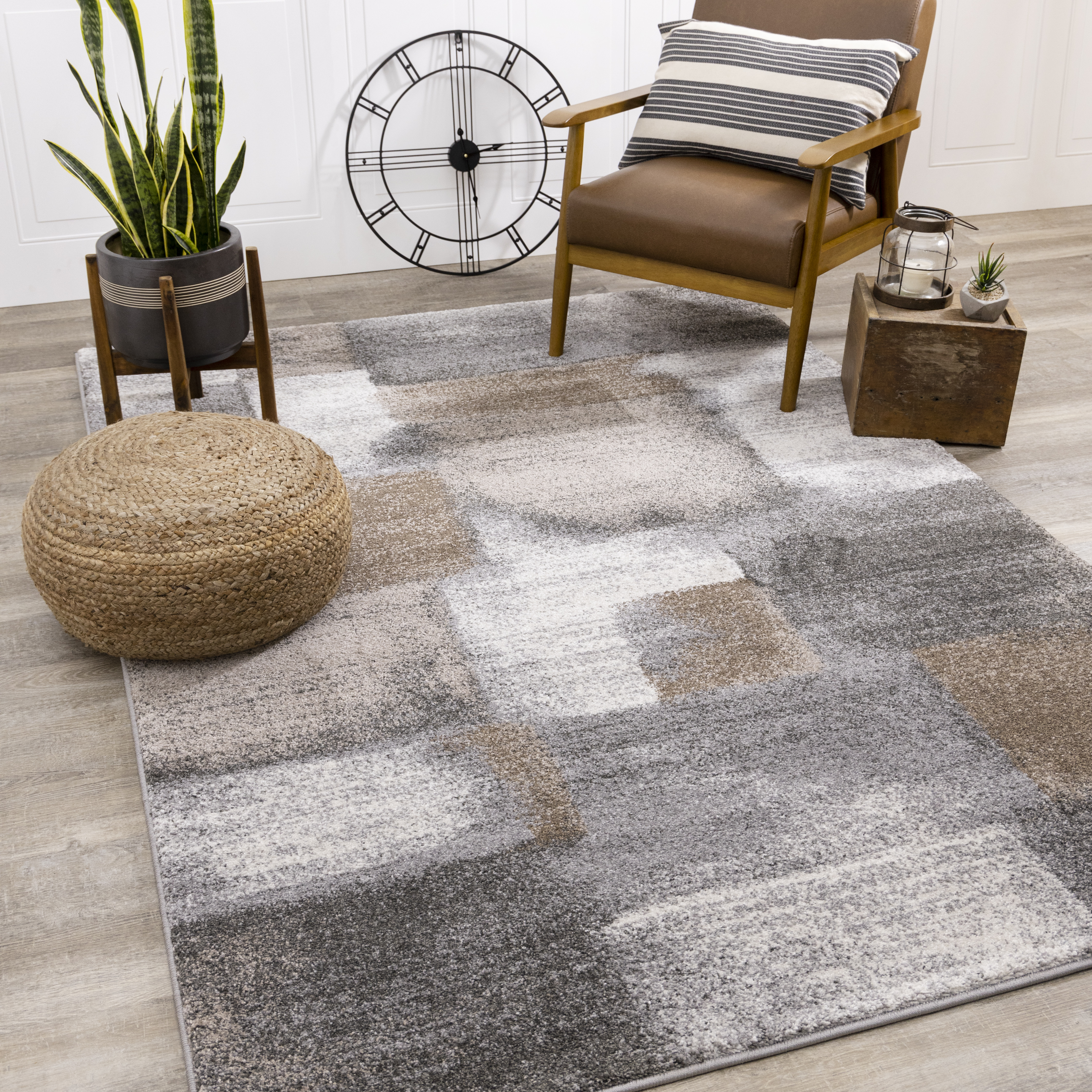 Breeze Blue Grey Simple Patches Rug, 1'11" x 3'7"