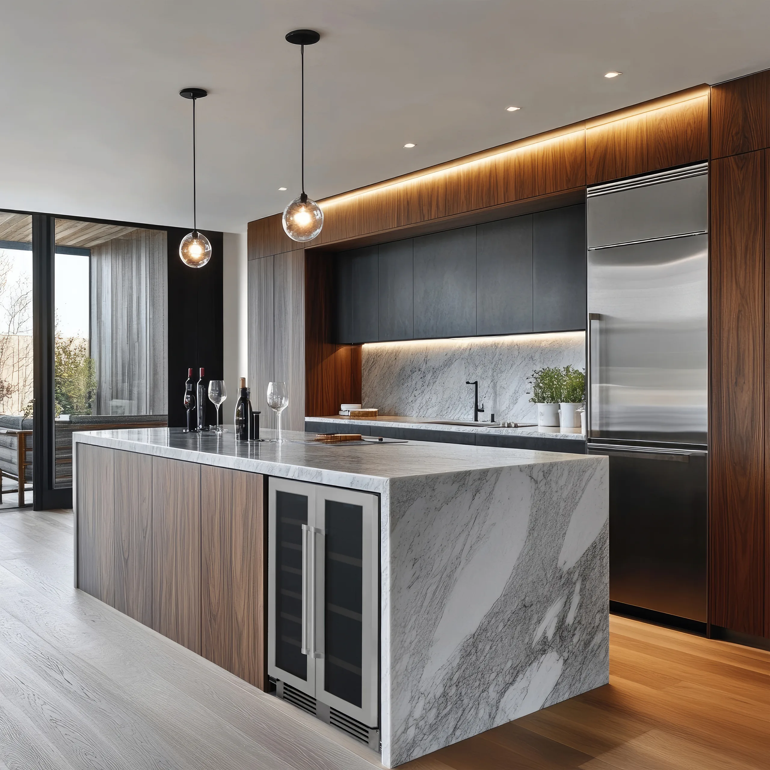 Centro de bebidas Thor Kitchen TBC2401DI de acero inoxidable integrado en una cocina de diseño — disponible a través de Artexa México