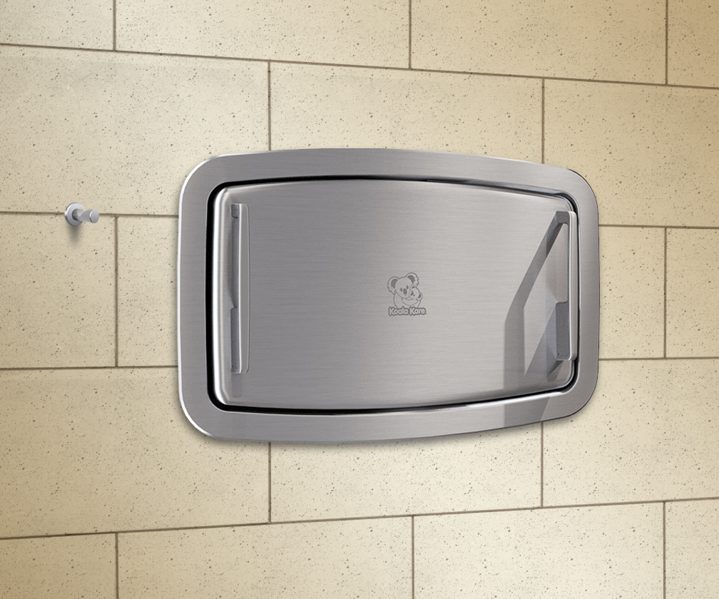 Cambiadores de bebé Koala Kare en acero inoxidable KB310 y KB311 para baños comerciales — empotrados y de superficie, acabado satinado y negro mate