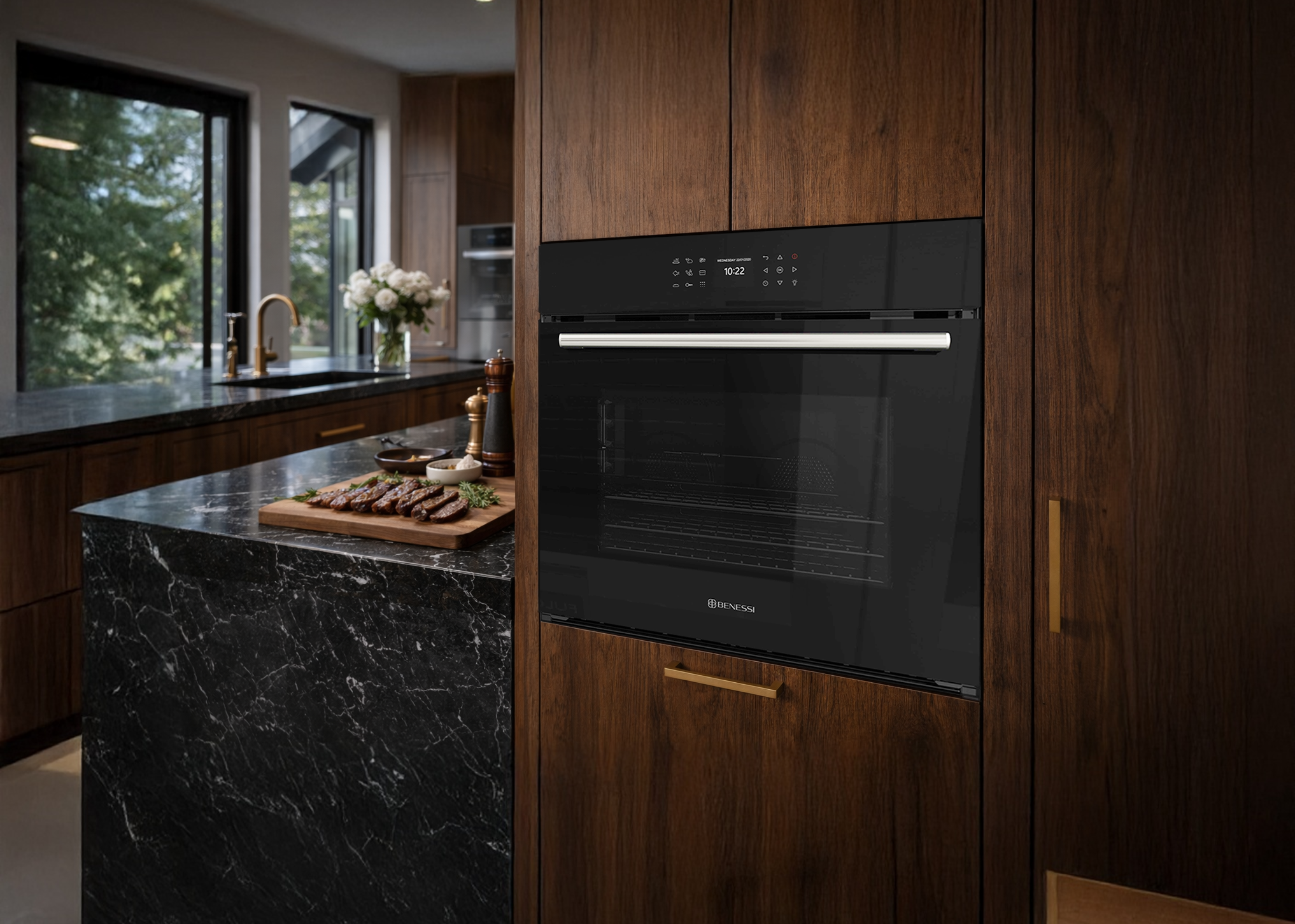 Horno Benessi empotrado en una cocina contemporánea — calor con paciencia