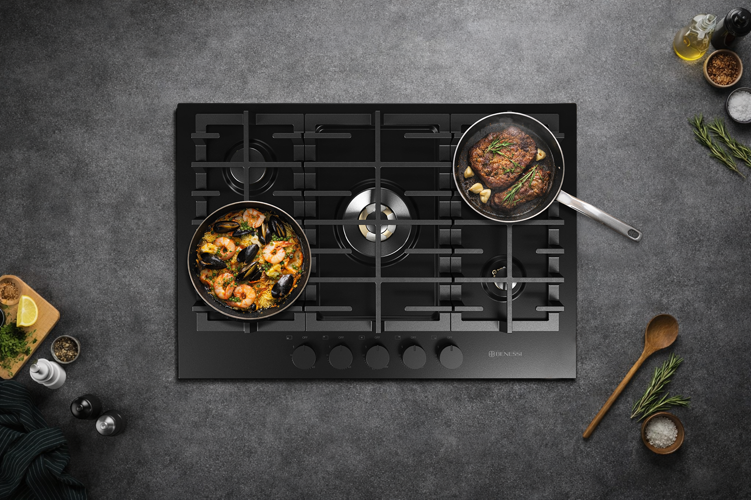 Cooktop Benessi a ras de la superficie en una cocina de hogar
