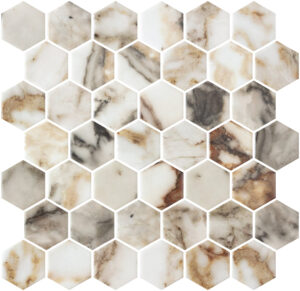 Hex Xl Arabescato Gold Matte — superficie de mármol porcelánico