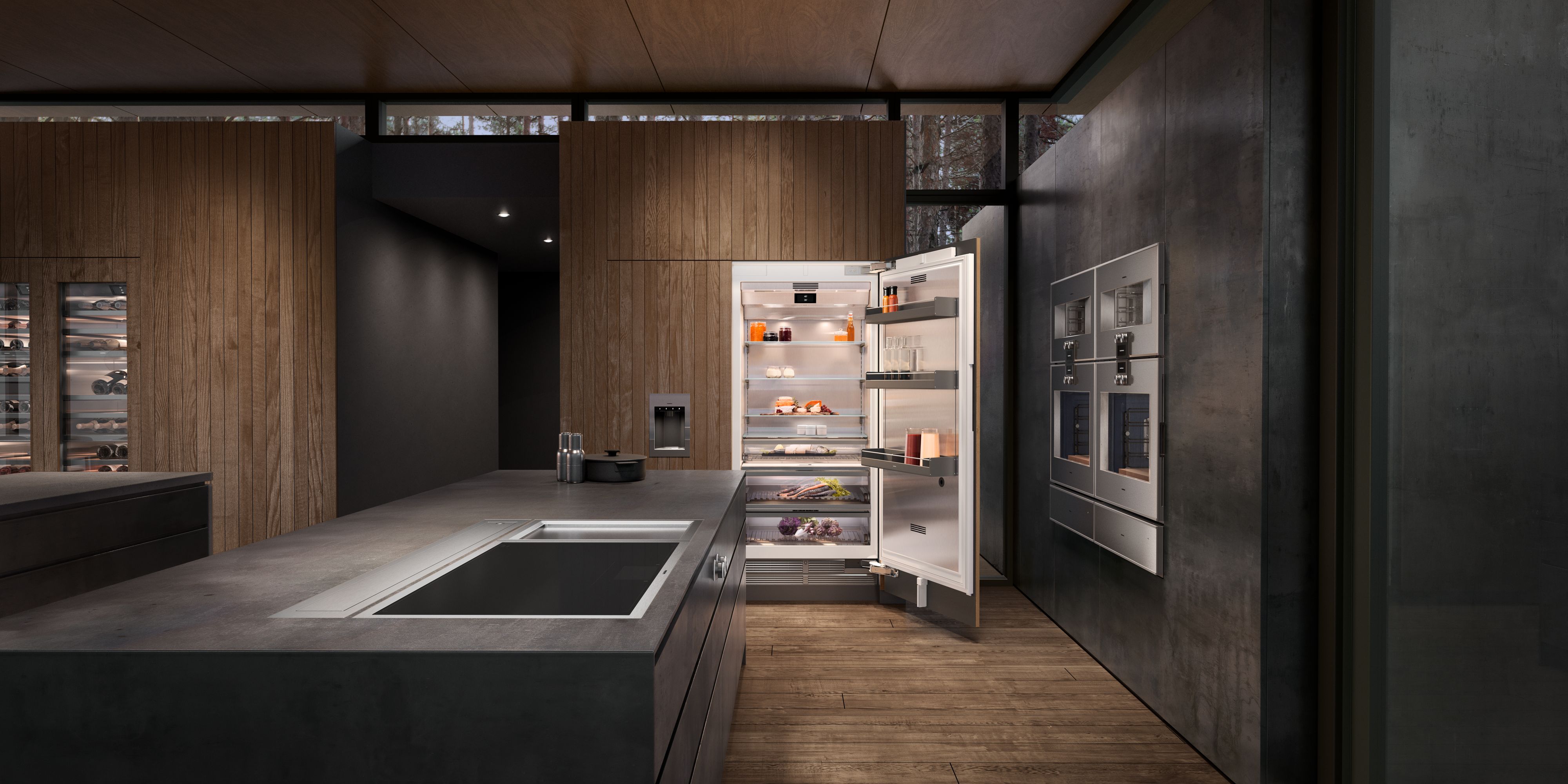 Cocina residencial con refrigeración en columna Gaggenau Serie 400 integrada — Artexa, distribuidor oficial de Gaggenau en México