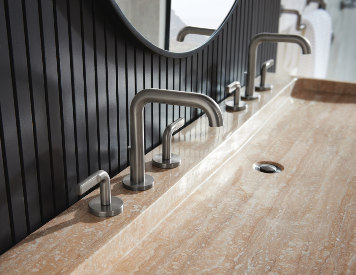 Colección Brizo Litze® con moleteado industrial y acabados divididos, disponible en Artexa México