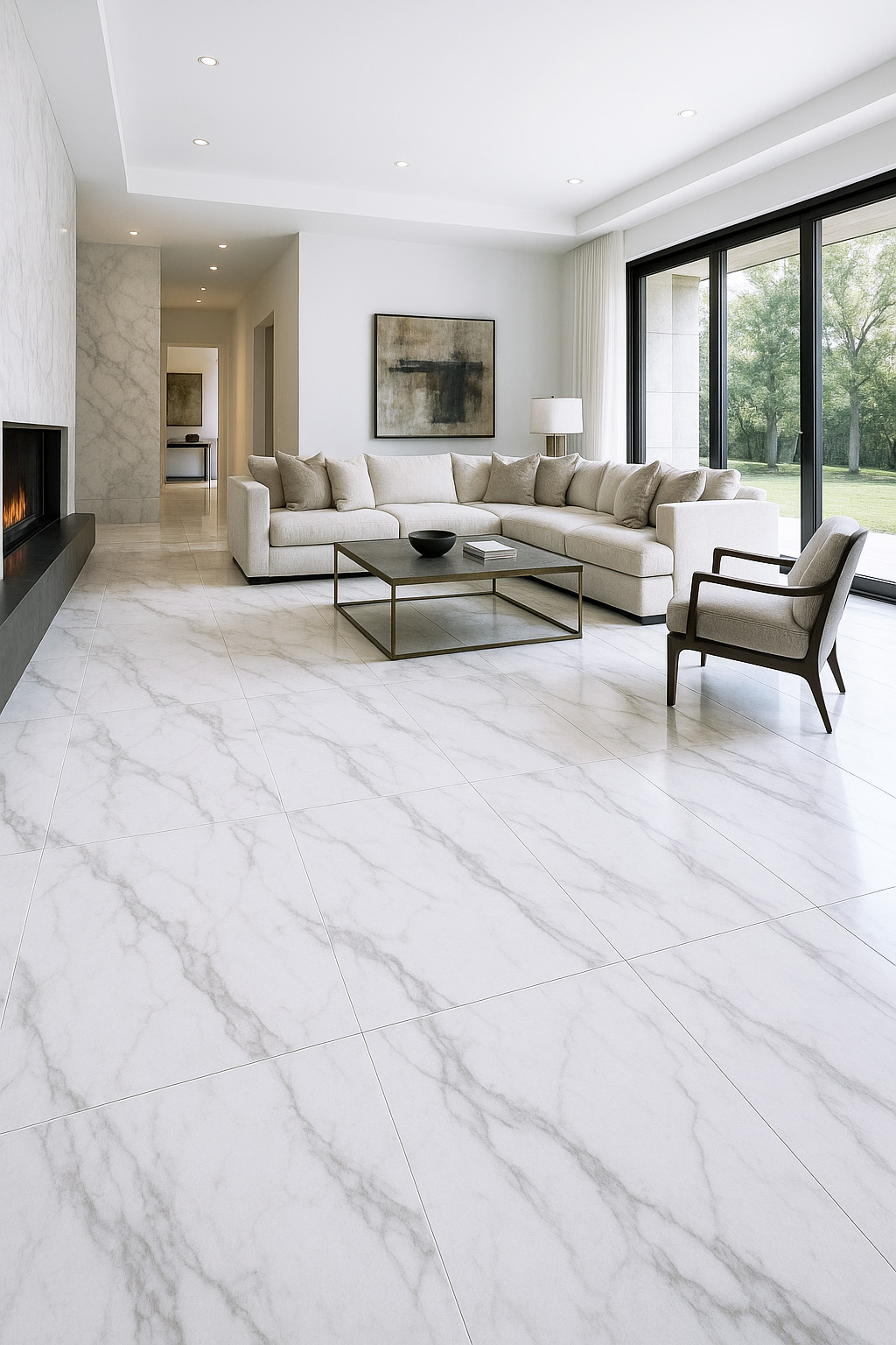 Calacatta Matte White en aplicación arquitectónica