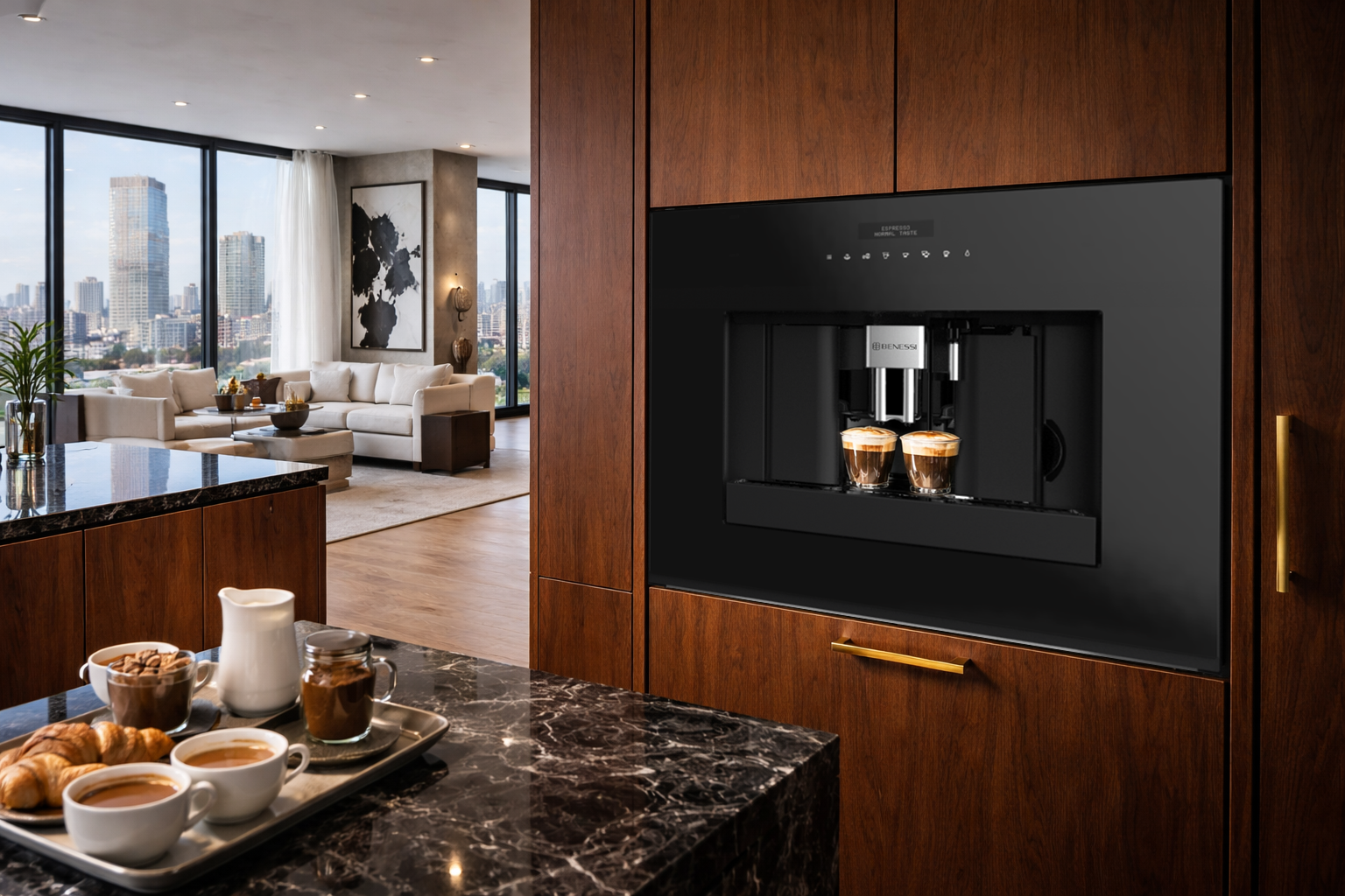 Cafetera Benessi empotrada en la cocina — la hora tranquila como instrumento