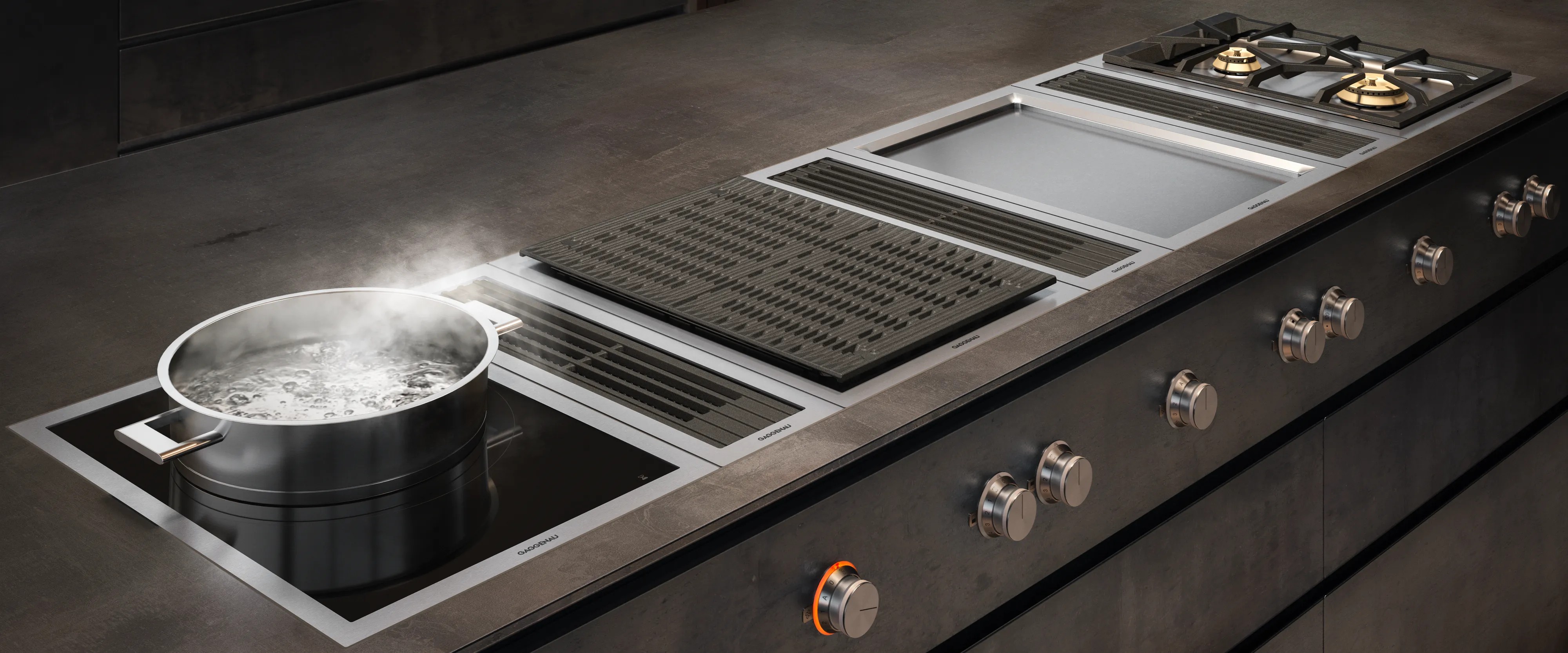 Cocina Gaggenau Serie 200 de instalación a ras y acabado discreto, disponible a través de Artexa México