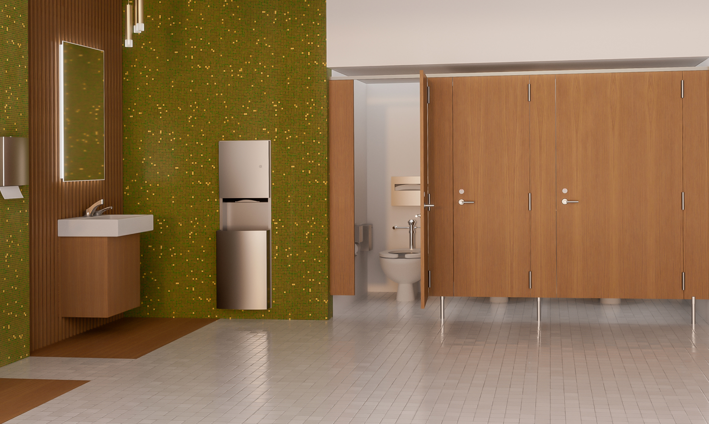 Bobrick ConturaSeries — accesorios curvos 27° con TowelMate y LinerMate para proyectos corporativos y hoteles Clase A