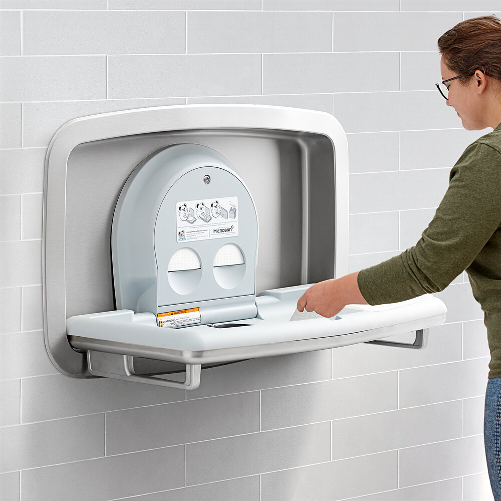 Cambiador de bebé Koala Kare KB310-SSRE — horizontal empotrado, frente de acero inoxidable satinado, superficie de cambio con Microban