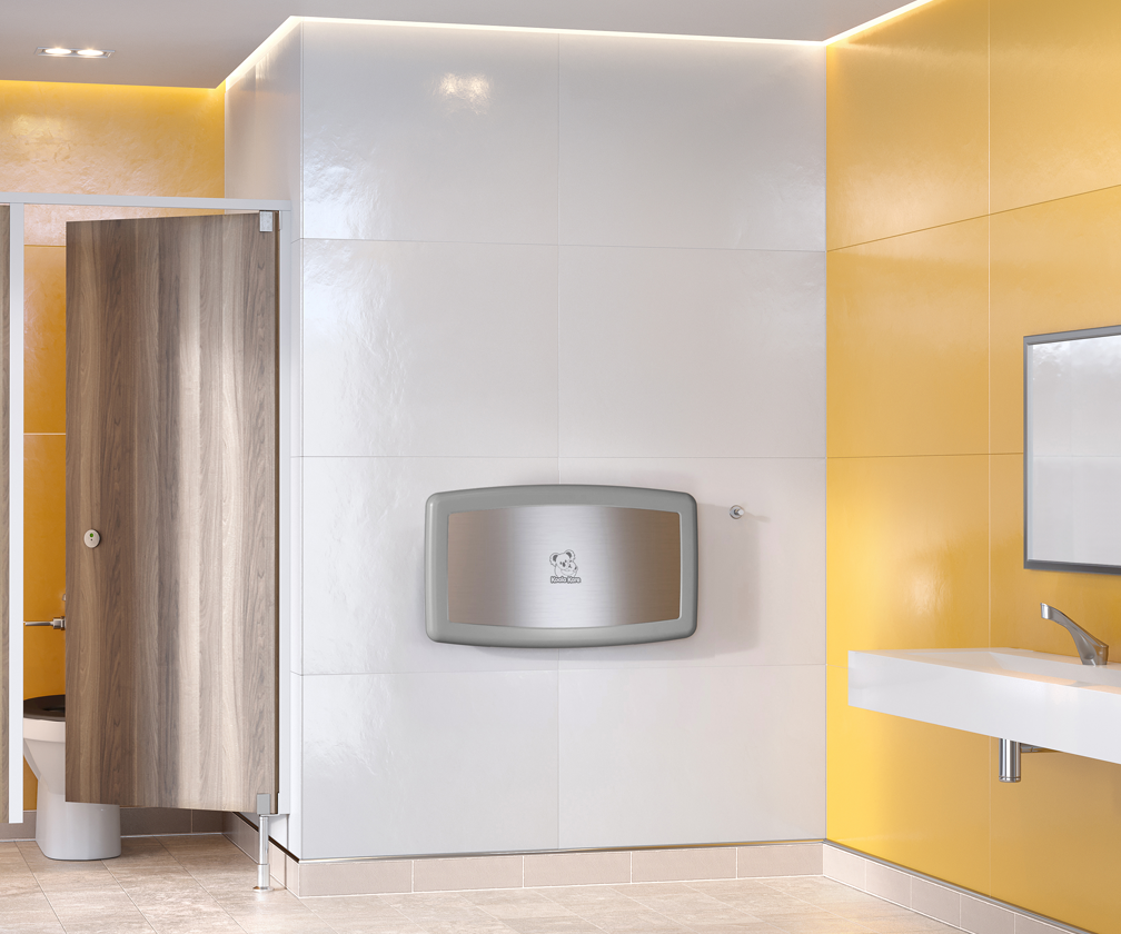 Cambiador de bebé Koala Kare instalado en baño comercial — equipamiento de cuidado infantil para espacios comerciales en México
