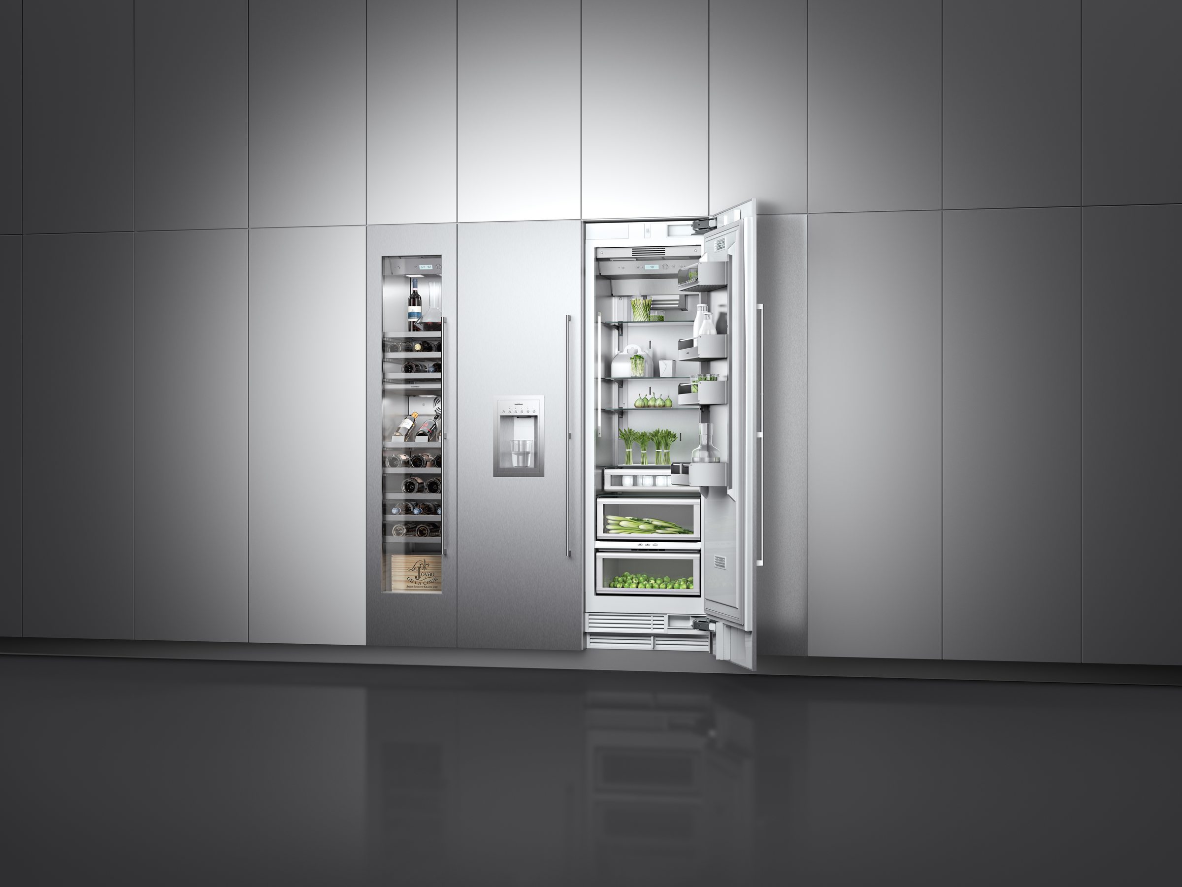 Columna de refrigeración empotrada y panelable Gaggenau Serie 400, disponible a través de Artexa México