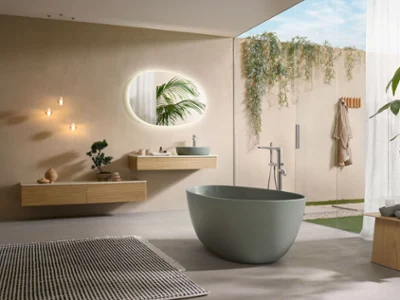 Tina Villeroy & Boch Antao en color verde (Morning Green) en baño contemporáneo