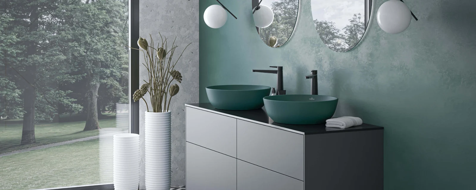Lavabos Villeroy & Boch Artis sobre cubierta — detalle de geometría y color