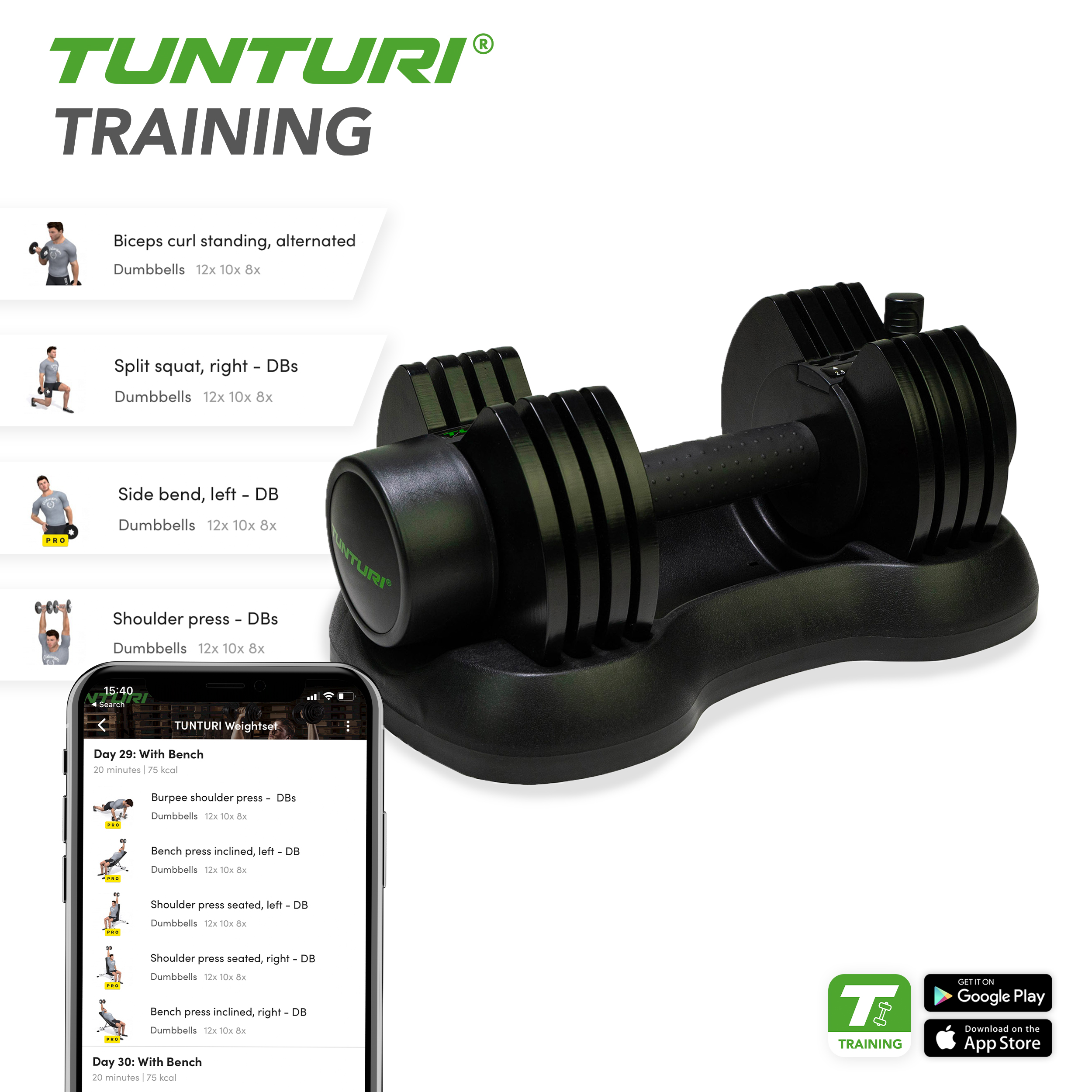 Selector Dumbbell 25kg Adjustable Dumbbell Smart Dumbbell Tunturi New Fitness B.V