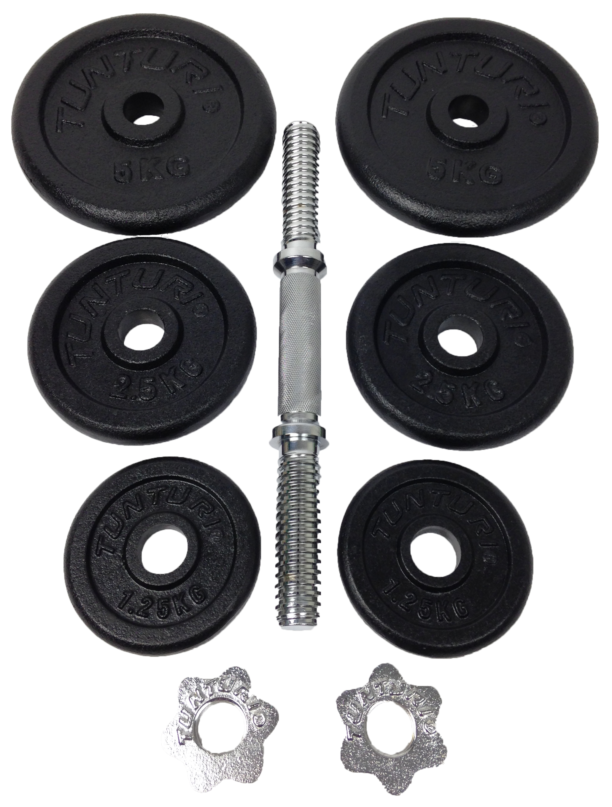 Dumbbellset with 1 bar screw 20 kg Various Plates Easy to Store Tunturi New Fitness B.V