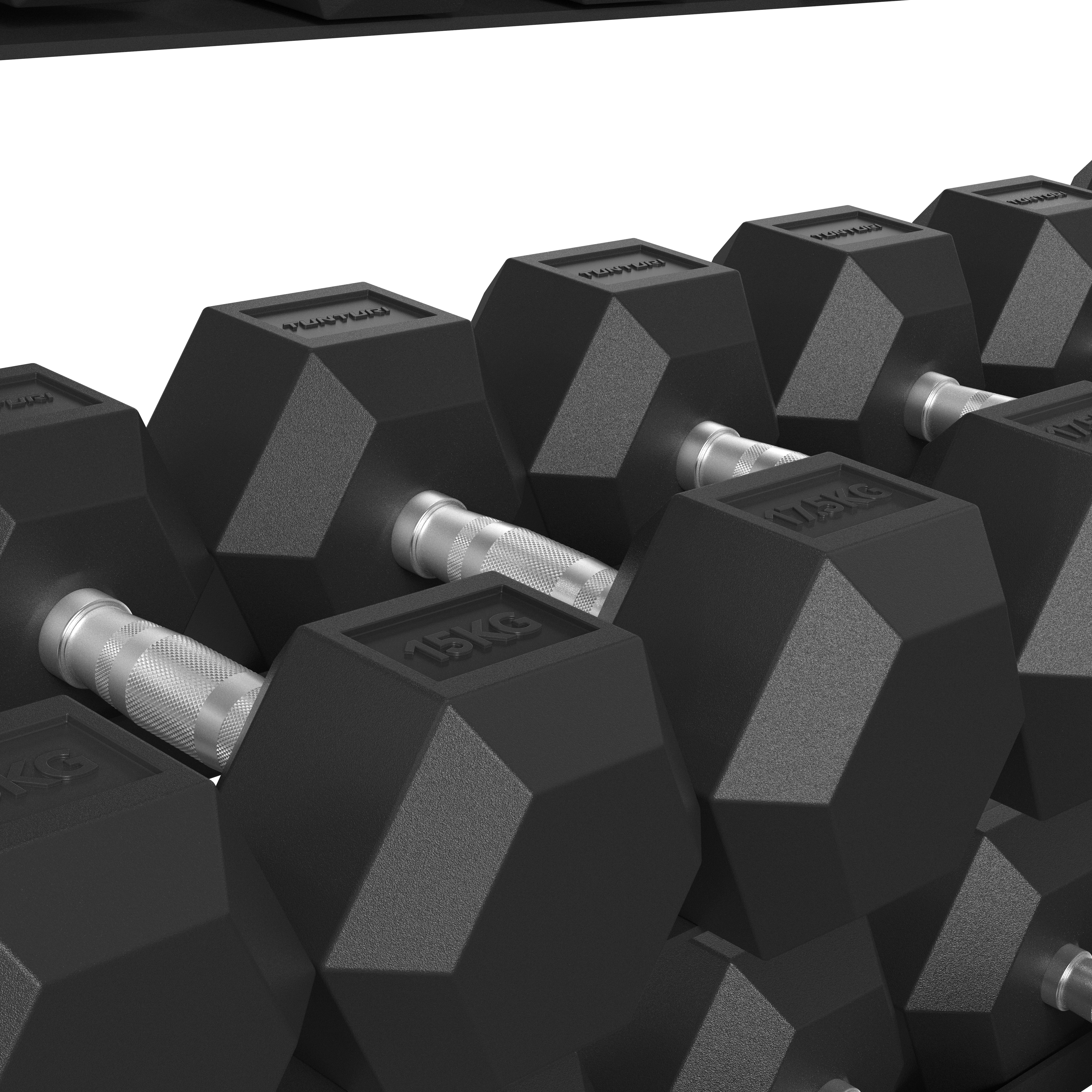 Platinum Hex Rubber Dumbbell, 2,5 30 kg set Dumbbell Rack