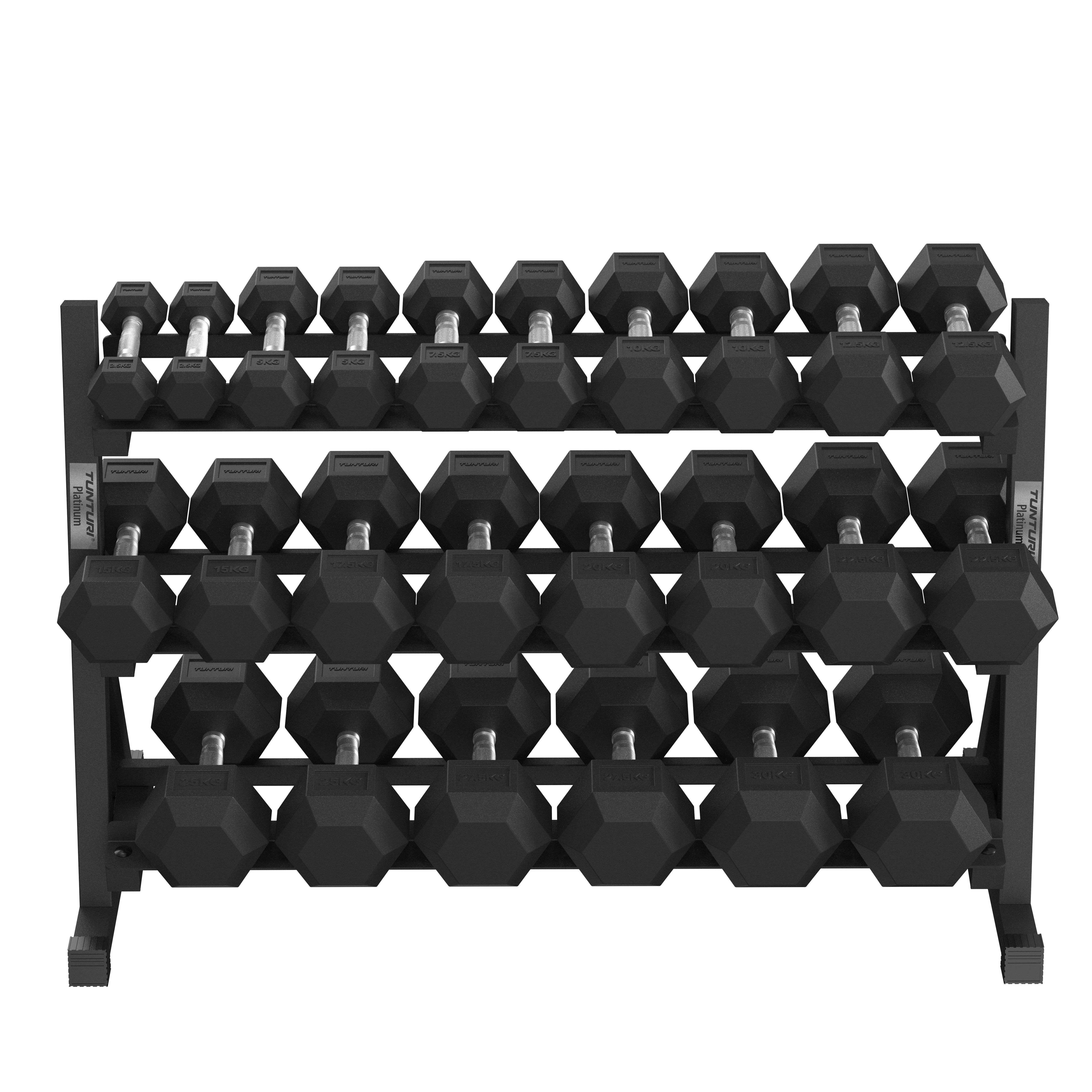 Platinum Hex Rubber Dumbbell, 2,5 30 kg set Dumbbell Rack